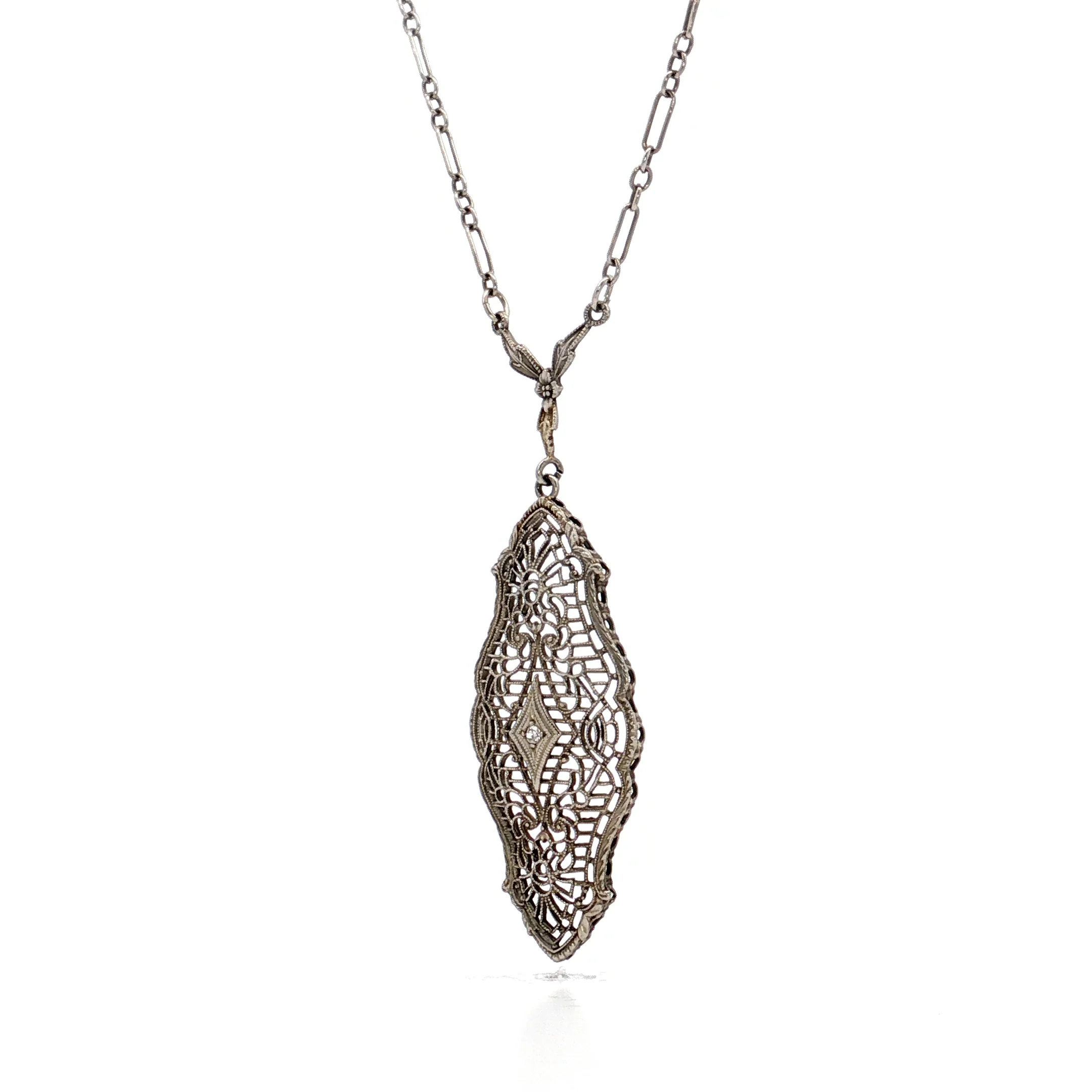 .01 Antique Deco Diamond Filigree Pendant in 10k - Image 2