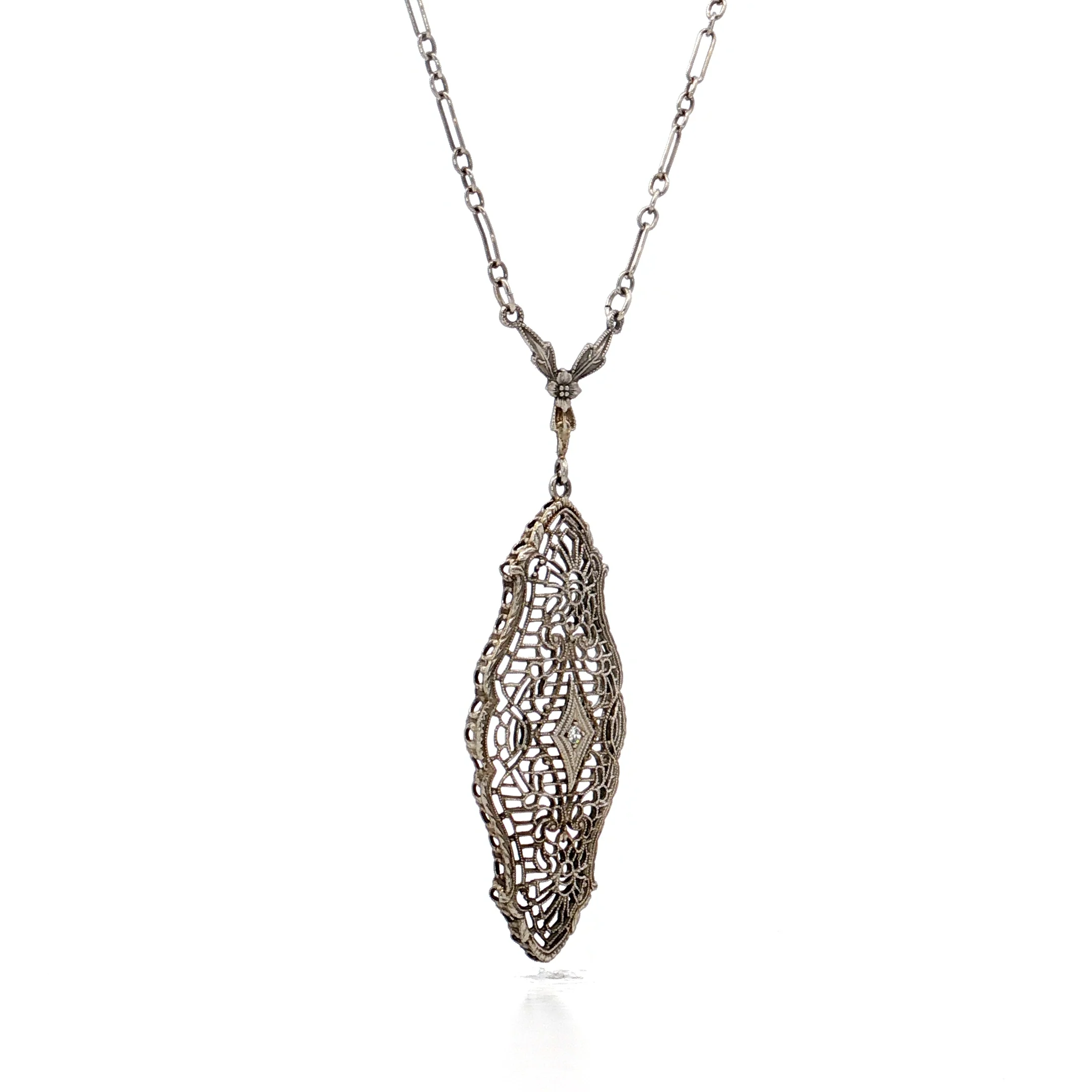 .01 Antique Deco Diamond Filigree Pendant in 10k - Image 3