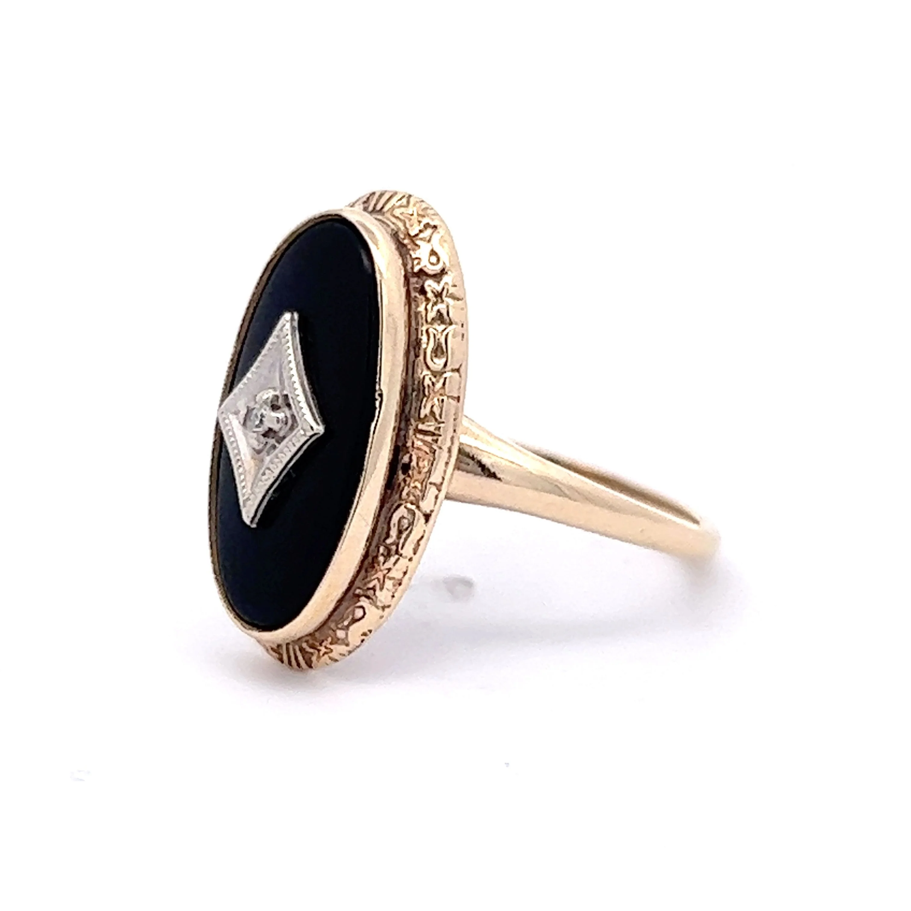 Vintage Art Deco Diamond & Onyx in 14k Yellow Gold - Image 2