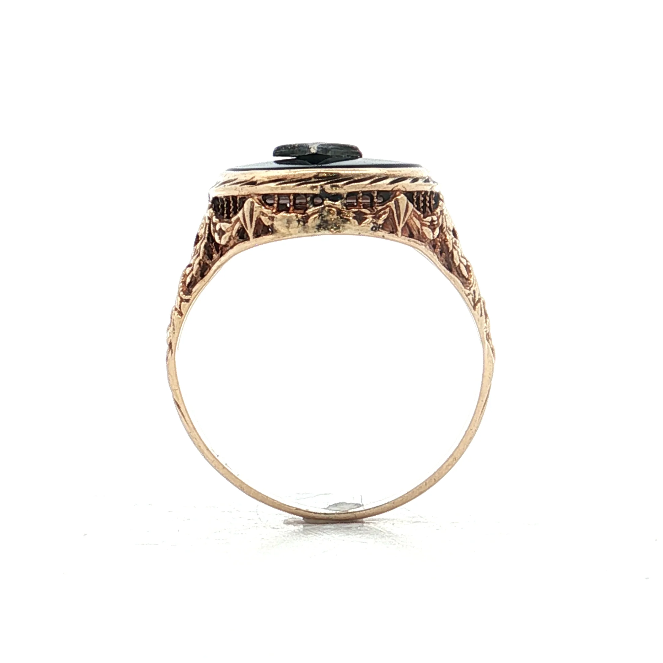 .015 Antique Diamond & Onyx Cocktail Ring 14k - Image 4