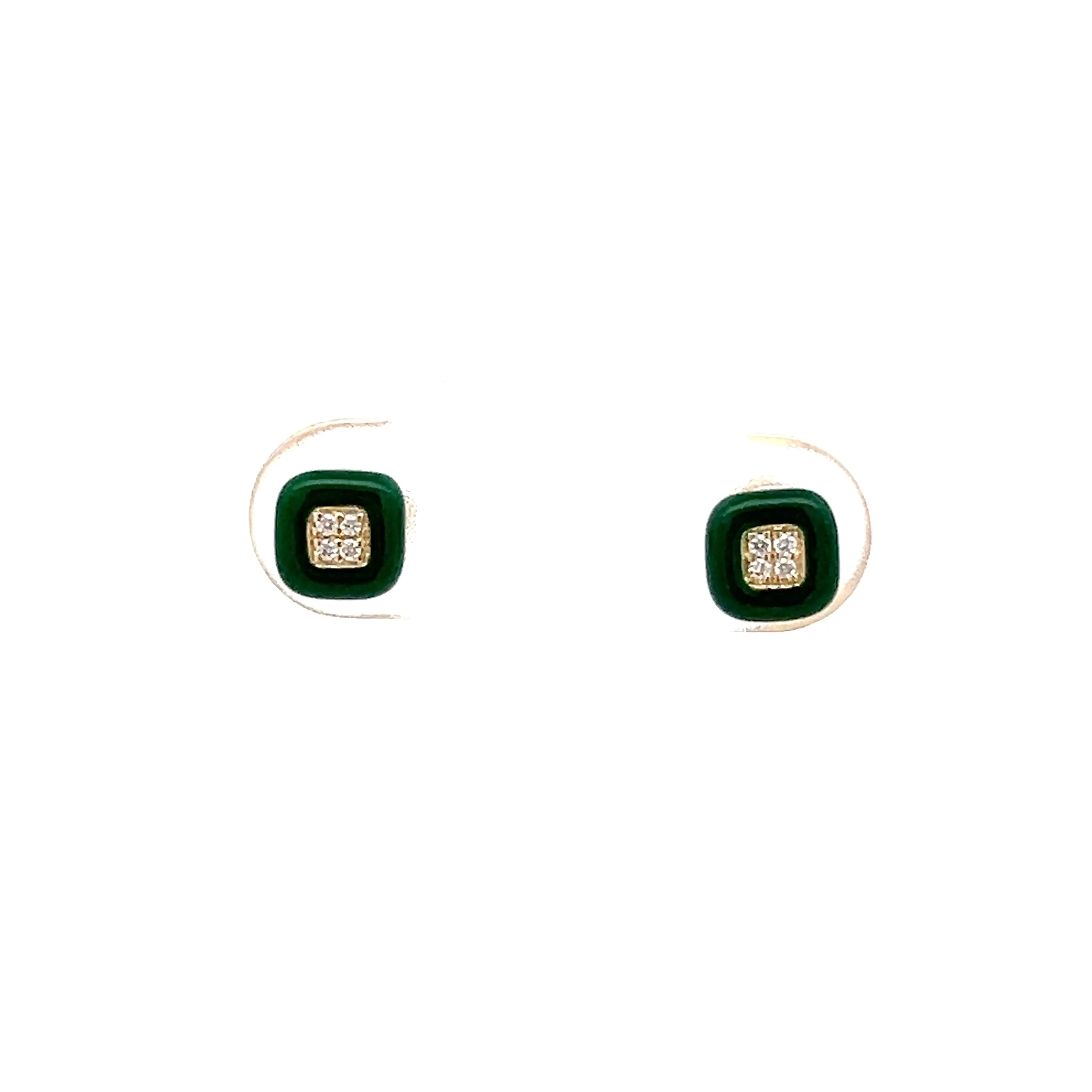 .02 Diamond & Enamel Stud Earrings in 14k Yellow Gold