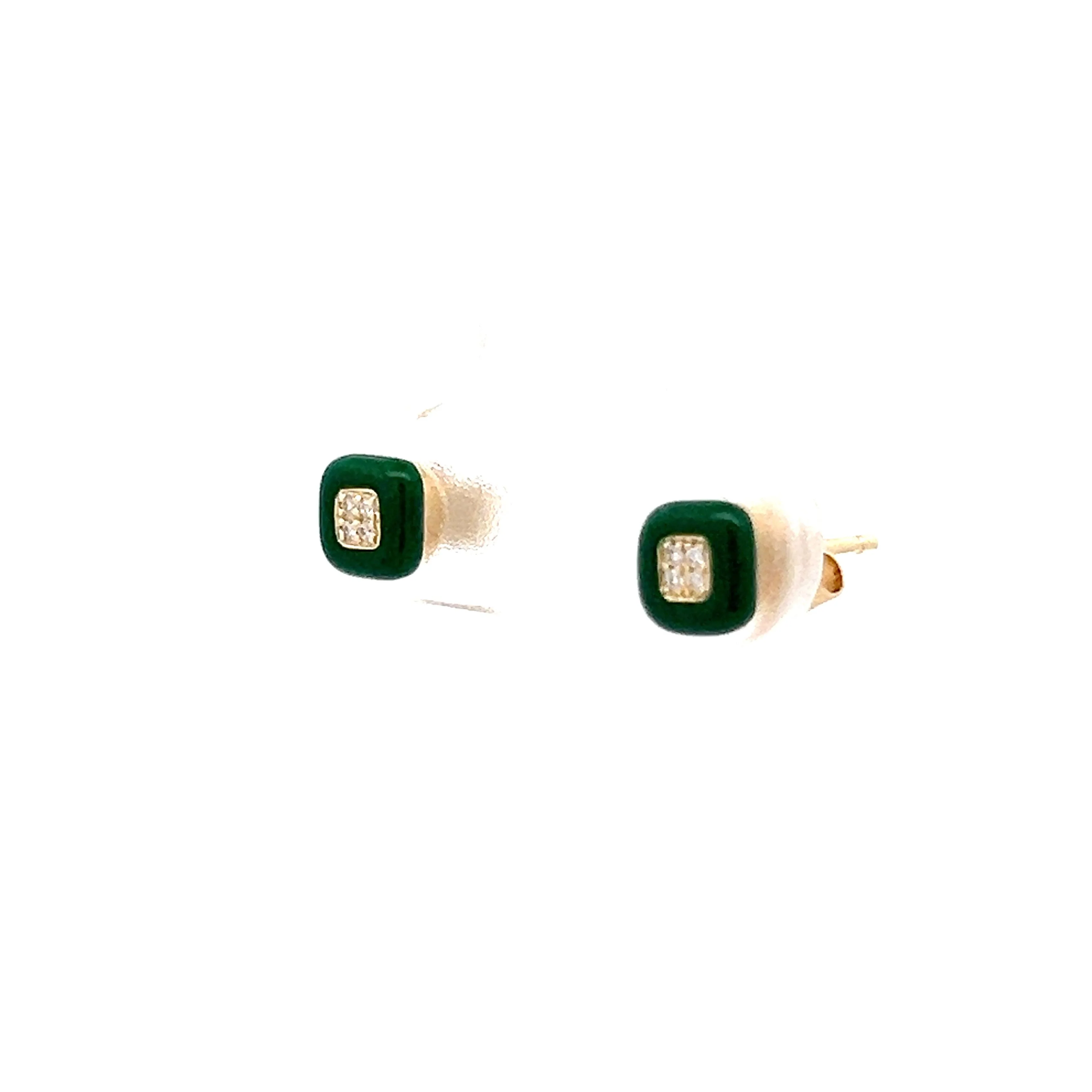.02 Diamond & Enamel Stud Earrings in 14k Yellow Gold - Image 2