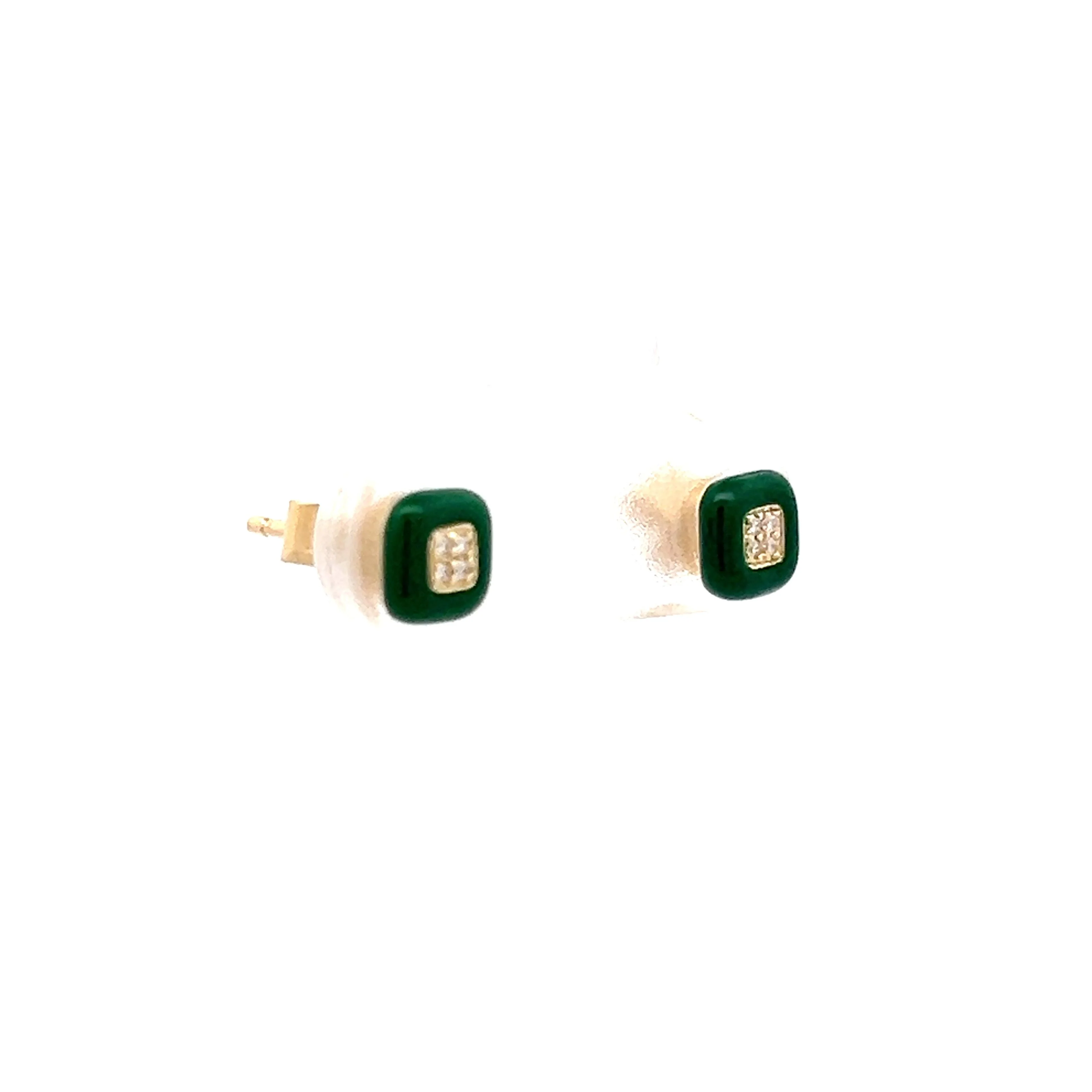 .02 Diamond & Enamel Stud Earrings in 14k Yellow Gold - Image 3