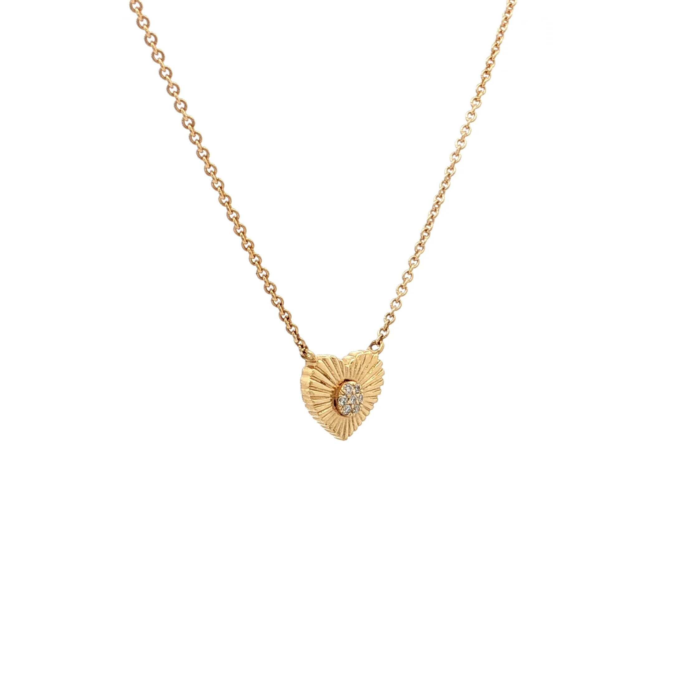 .02 Diamond Fluted Heart Pendant 18k Yellow Gold - Image 3