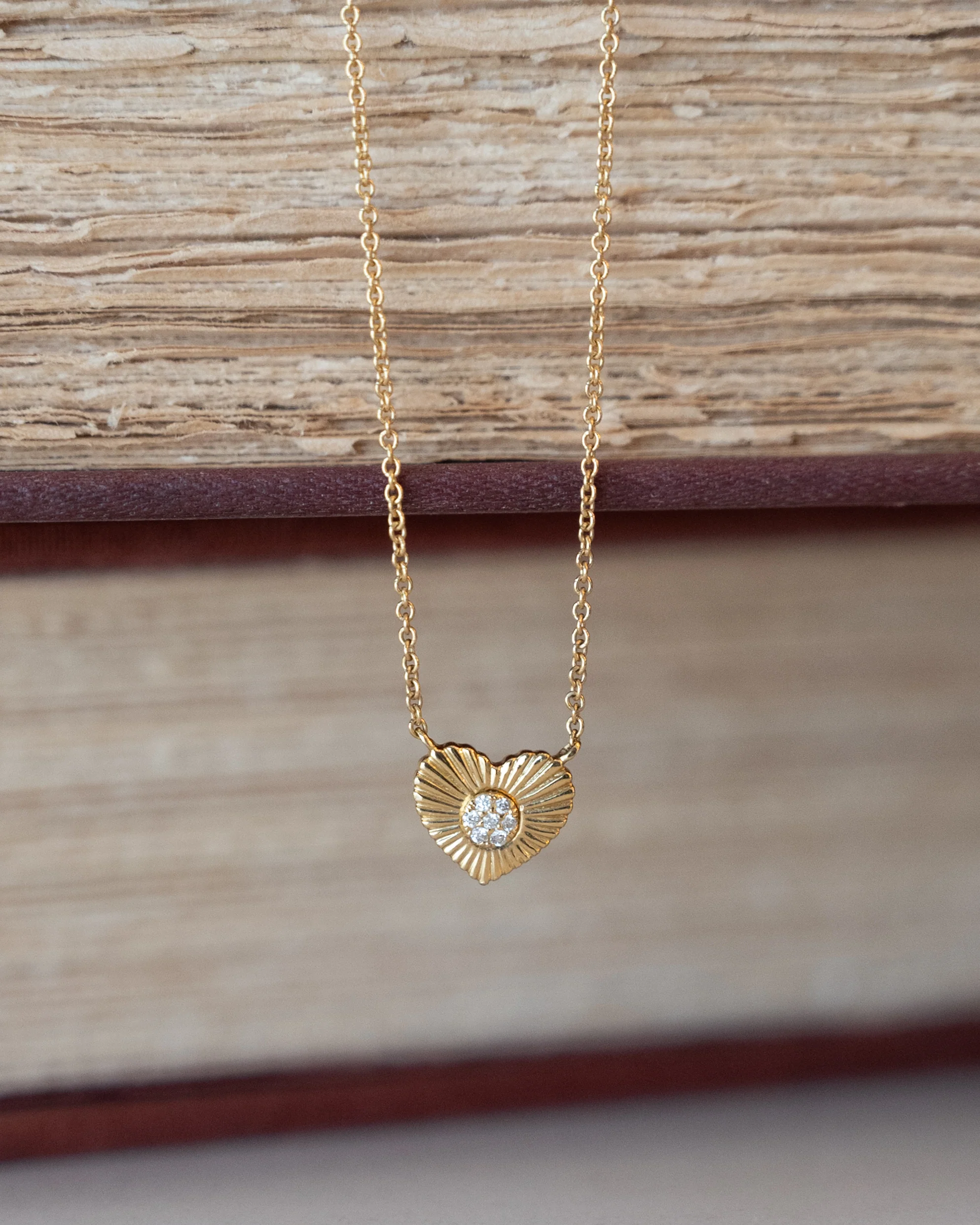 .02 Diamond Fluted Heart Pendant 18k Yellow Gold - Image 5