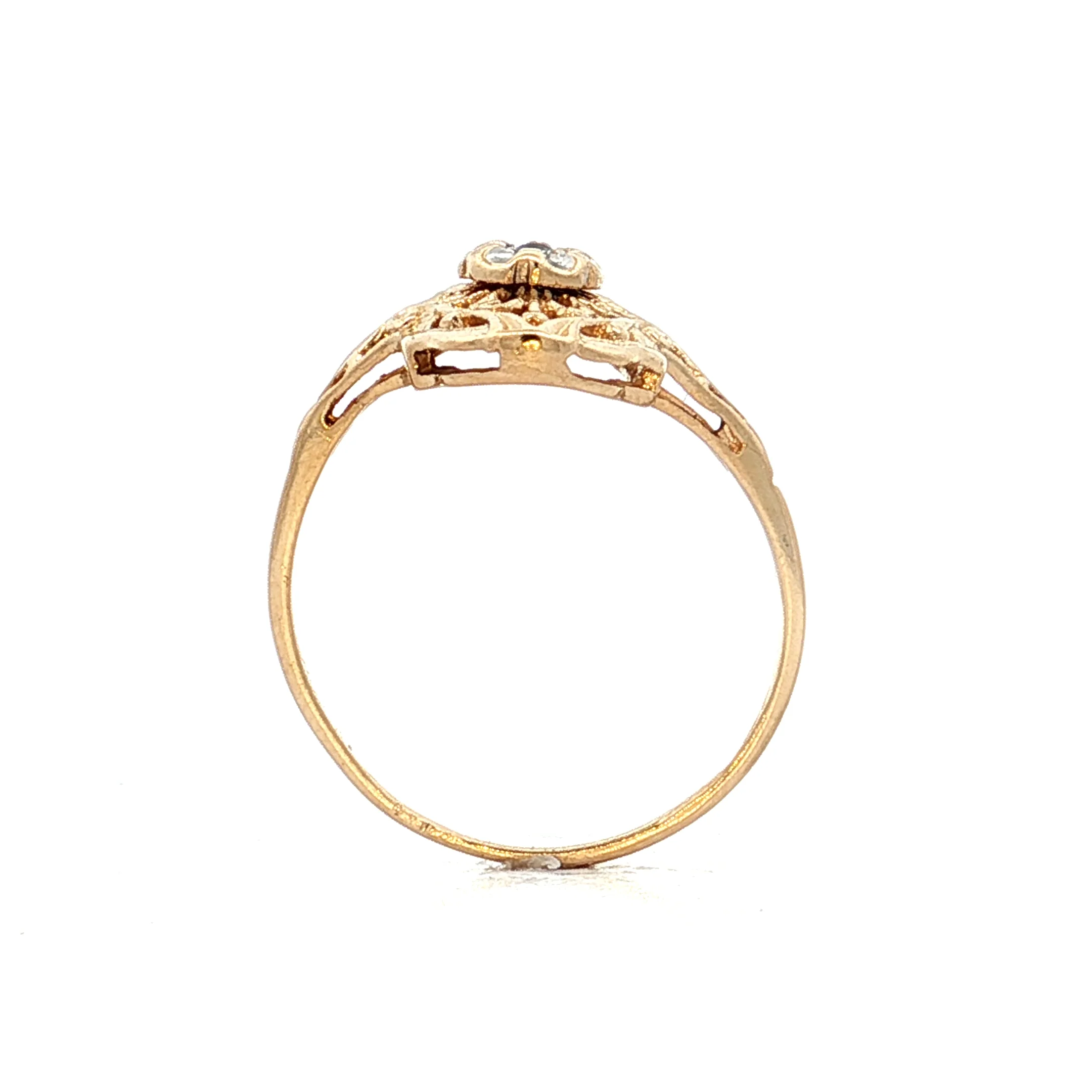 .02 Diamond Navette Filigree Ring in 14k Yellow Gold - Image 4