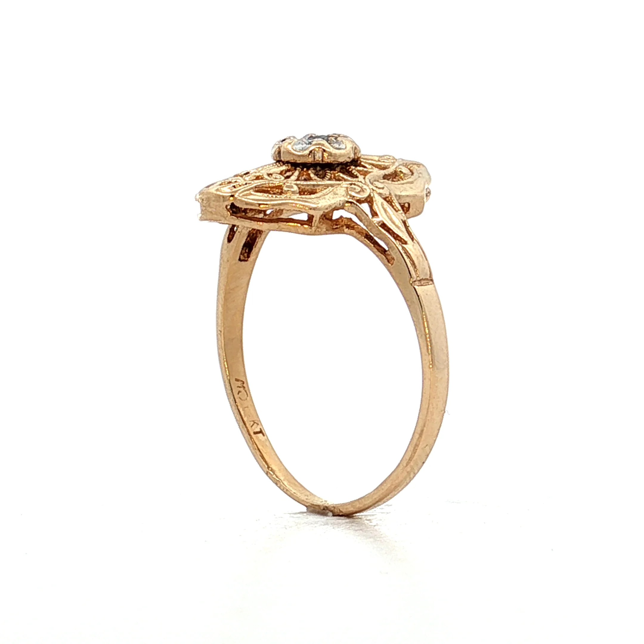 .02 Diamond Navette Filigree Ring in 14k Yellow Gold - Image 5