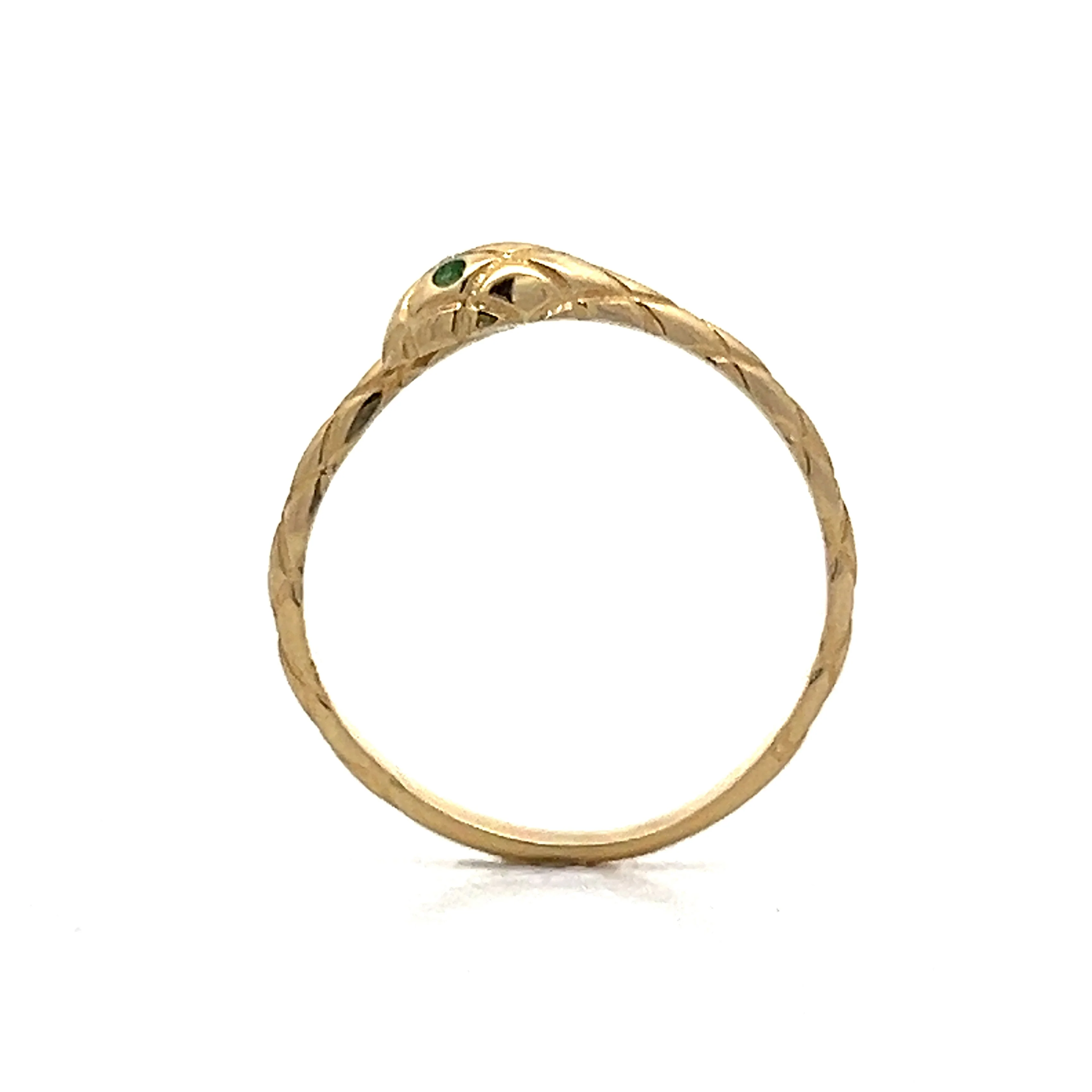 .02 Emerald Stacking Snake Ring in 14k Yellow Gold - Image 4