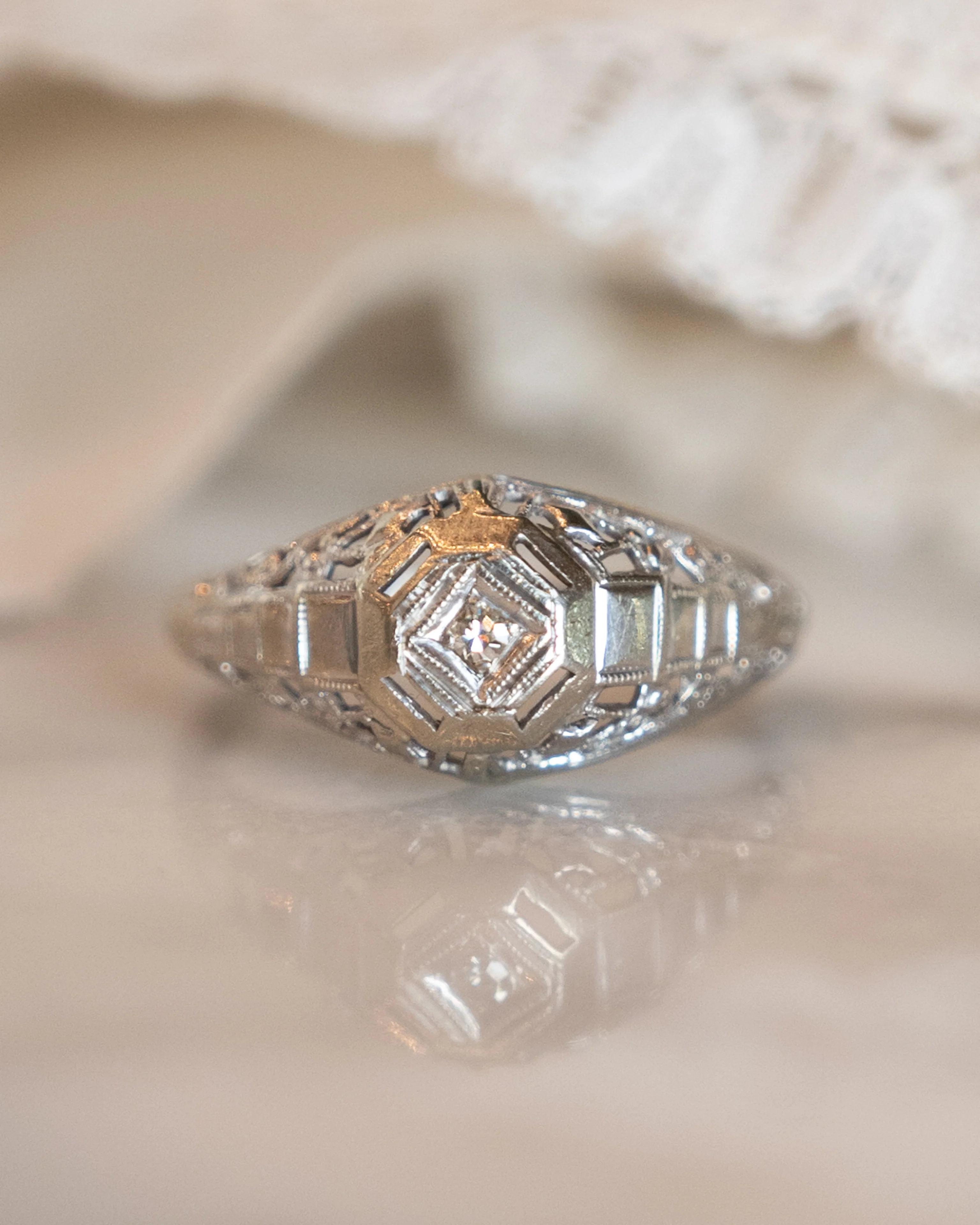 .02 Vintage Deco Diamond Engagement Ring in 14k - Image 6