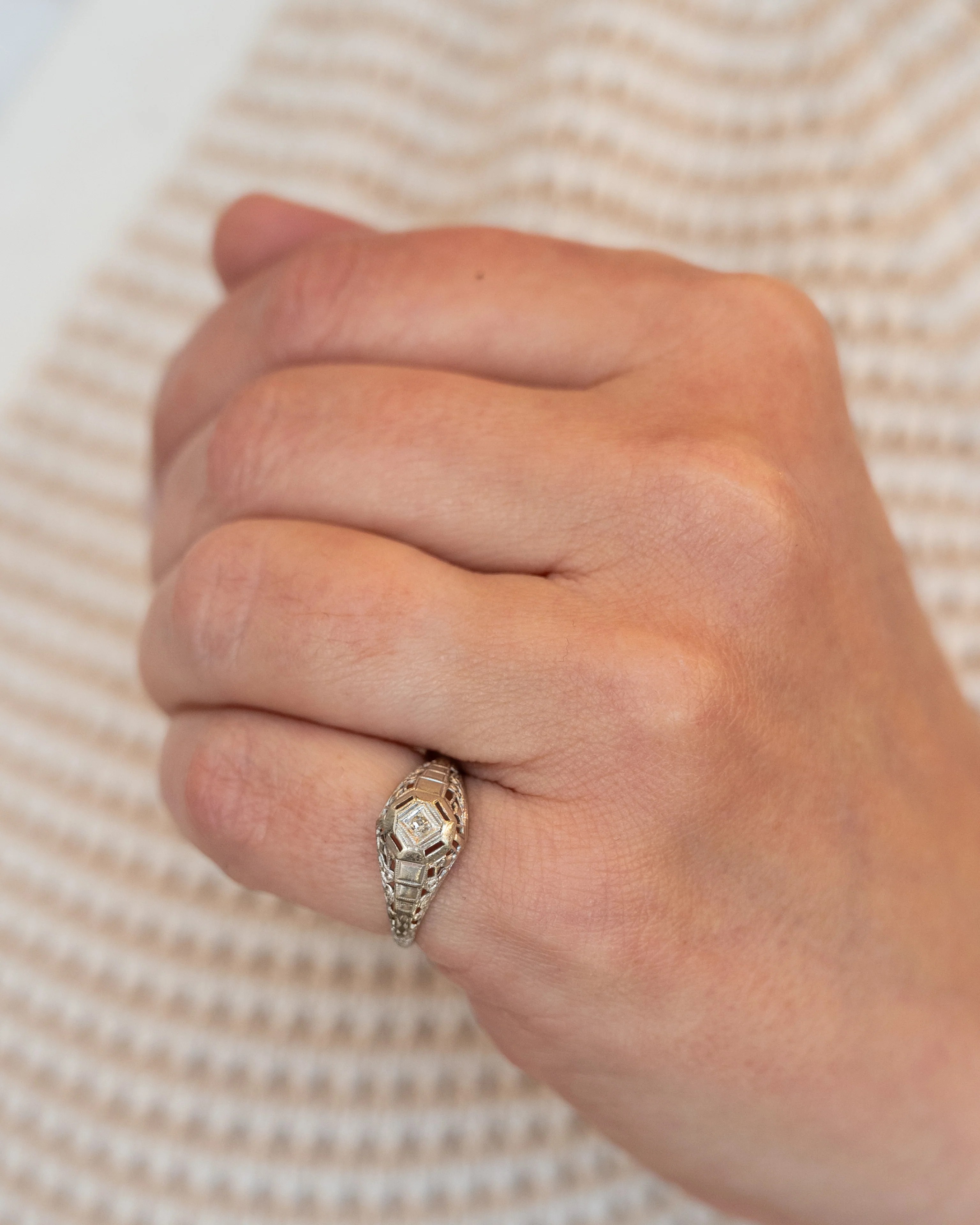 .02 Vintage Deco Diamond Engagement Ring in 14k - Image 7