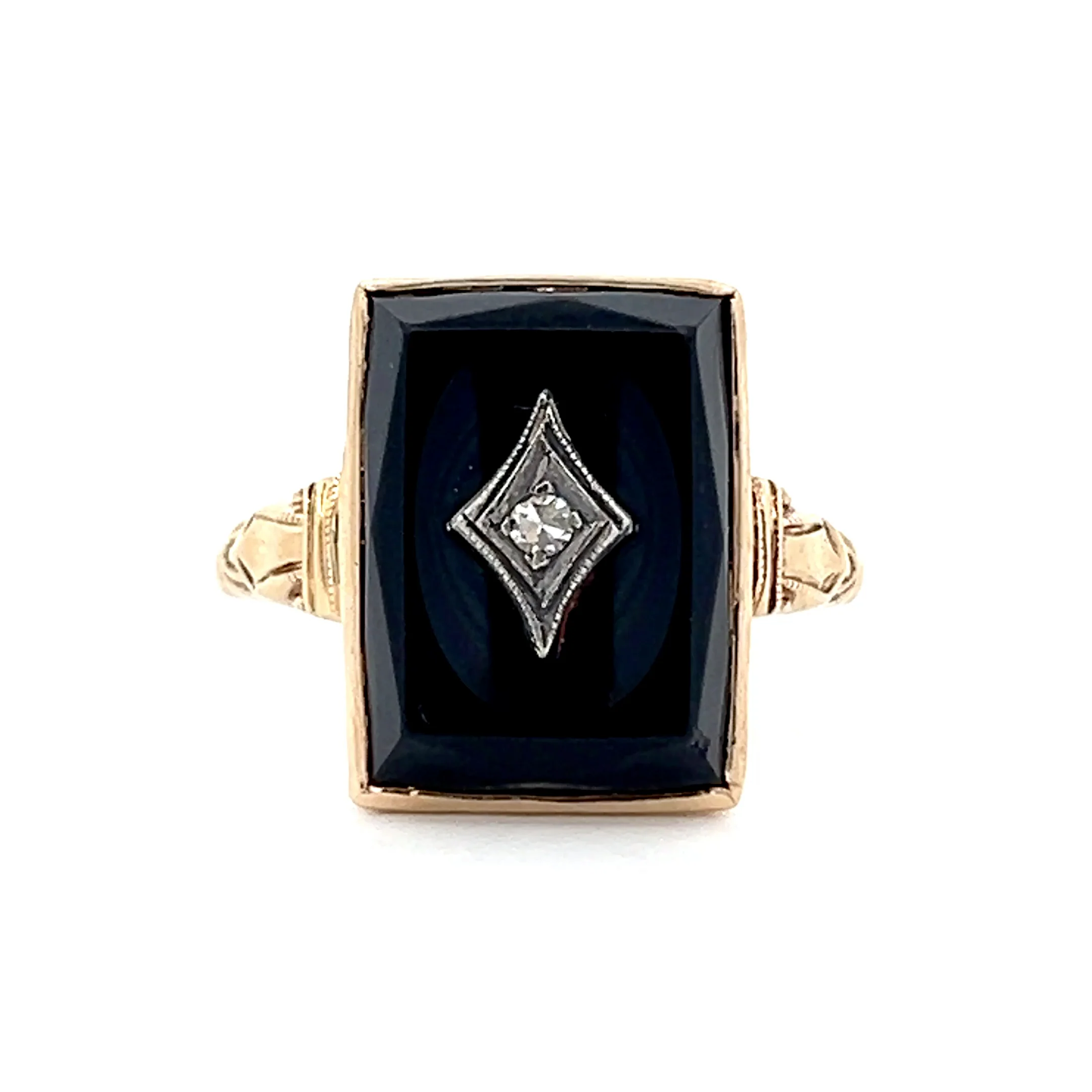 .025 Antique Art Deco Onyx & Diamond Ring in 10k
