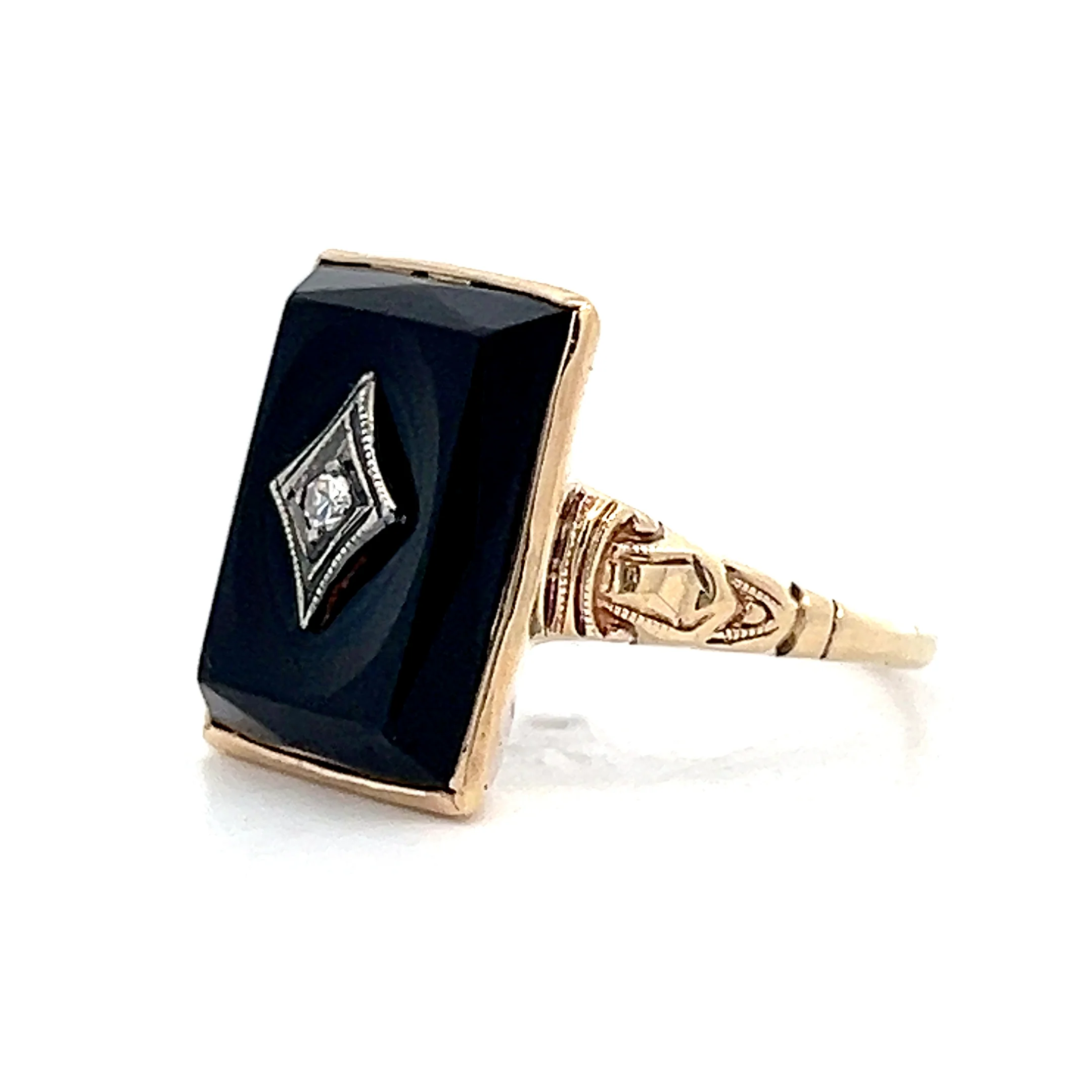 .025 Antique Art Deco Onyx & Diamond Ring in 10k - Image 2