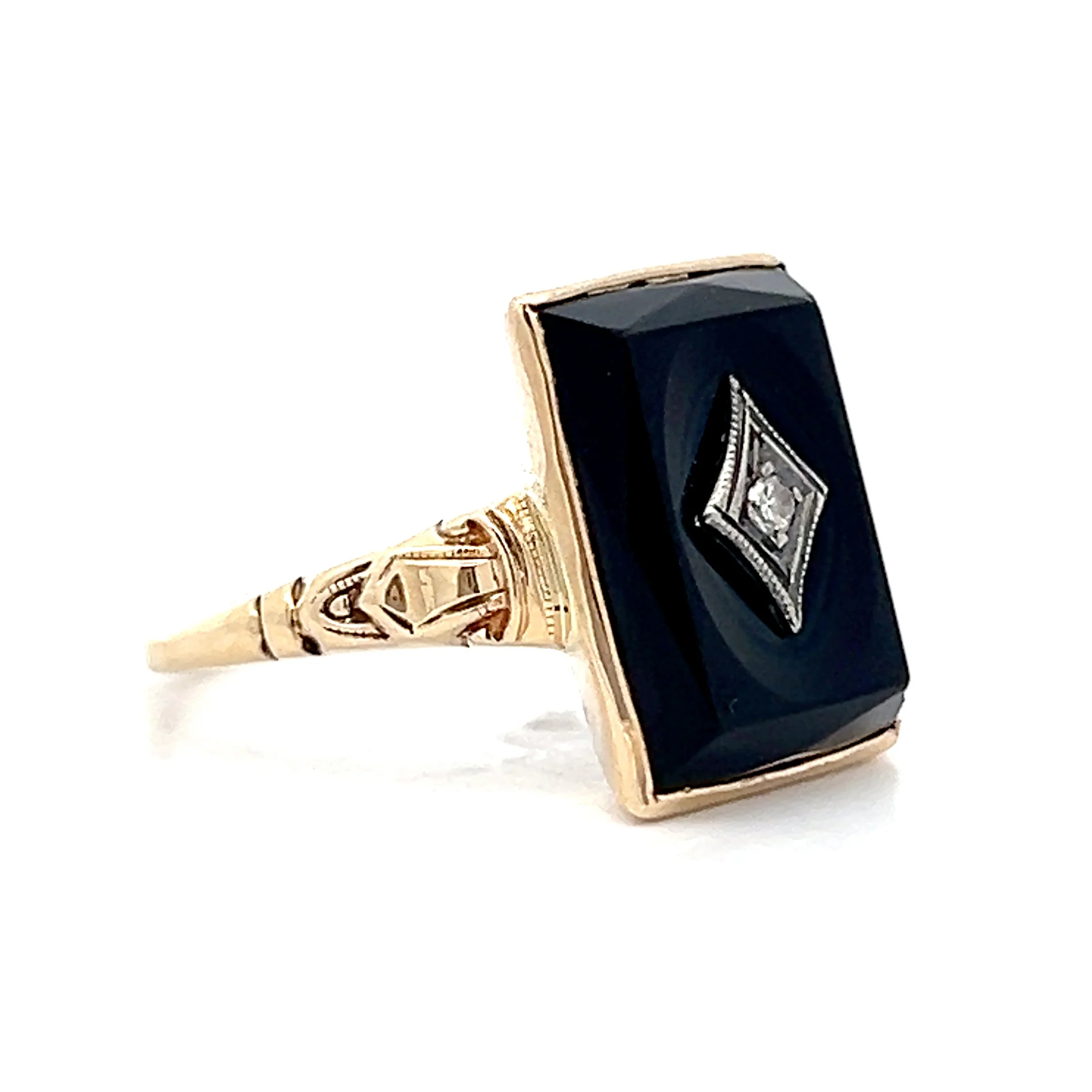 .025 Antique Art Deco Onyx & Diamond Ring in 10k - Image 3