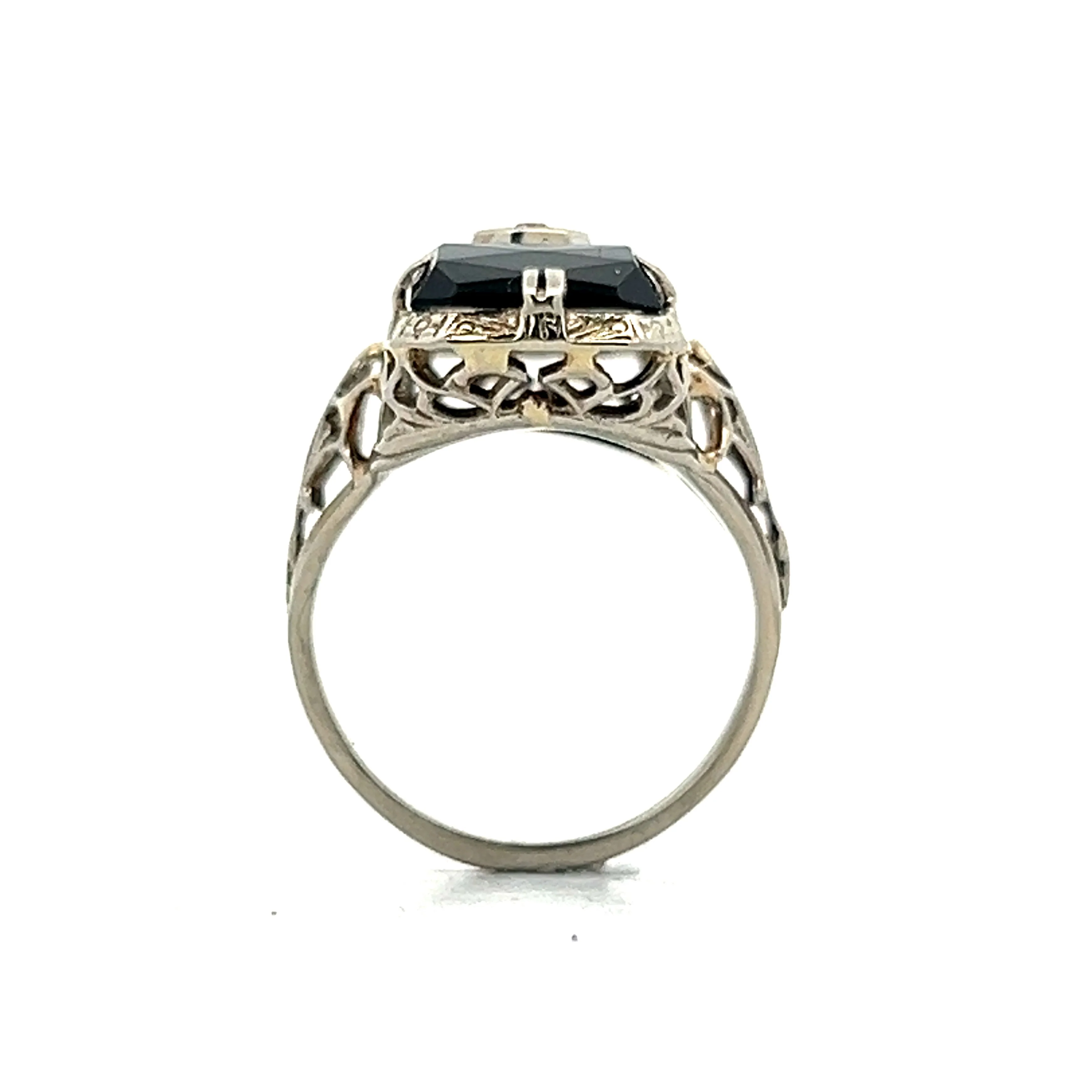 Vintage Art Deco Diamond & Onyx Cocktail Ring in 18k - Image 4