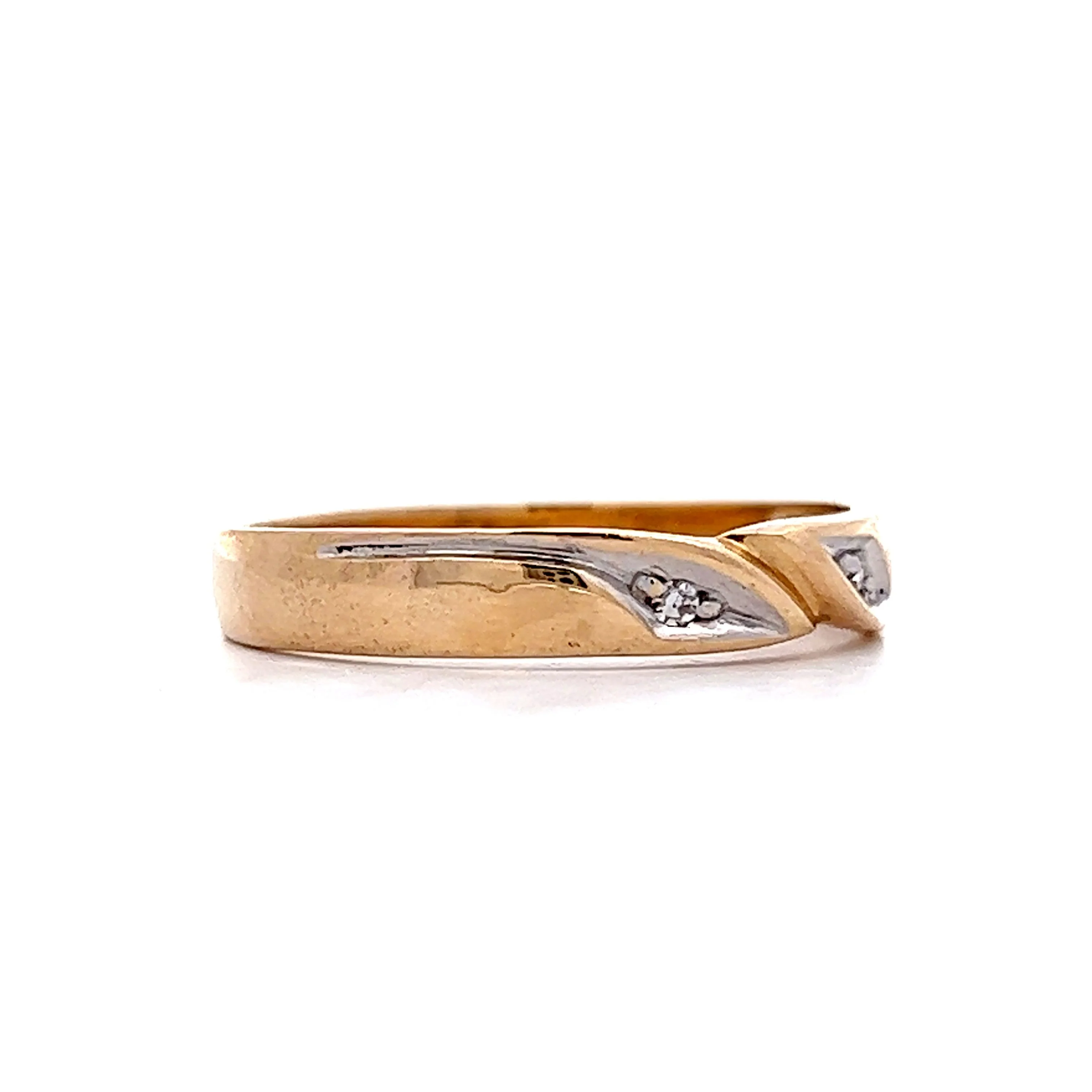 Vintage Men's Two-Tone Diamond Wedding Band in Yellow & White Gold - Image 3