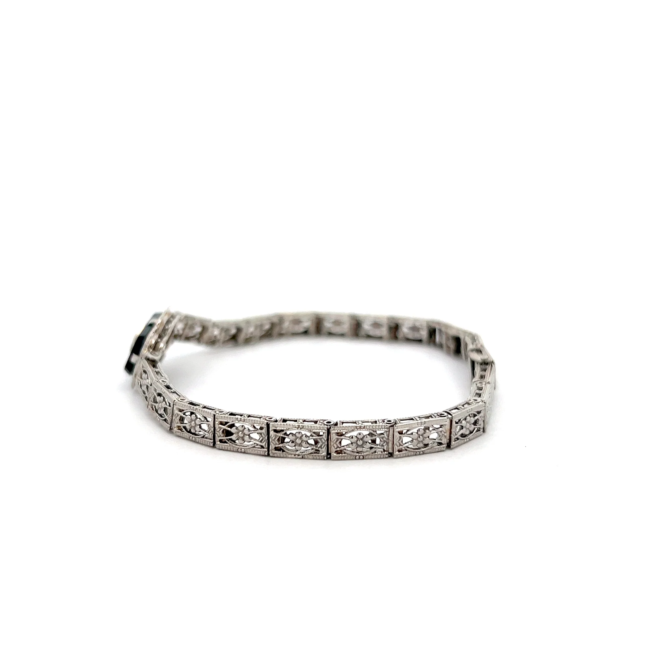 .03 Art Deco Diamond & Onyx Filigree Bracelet in 10k - Image 4