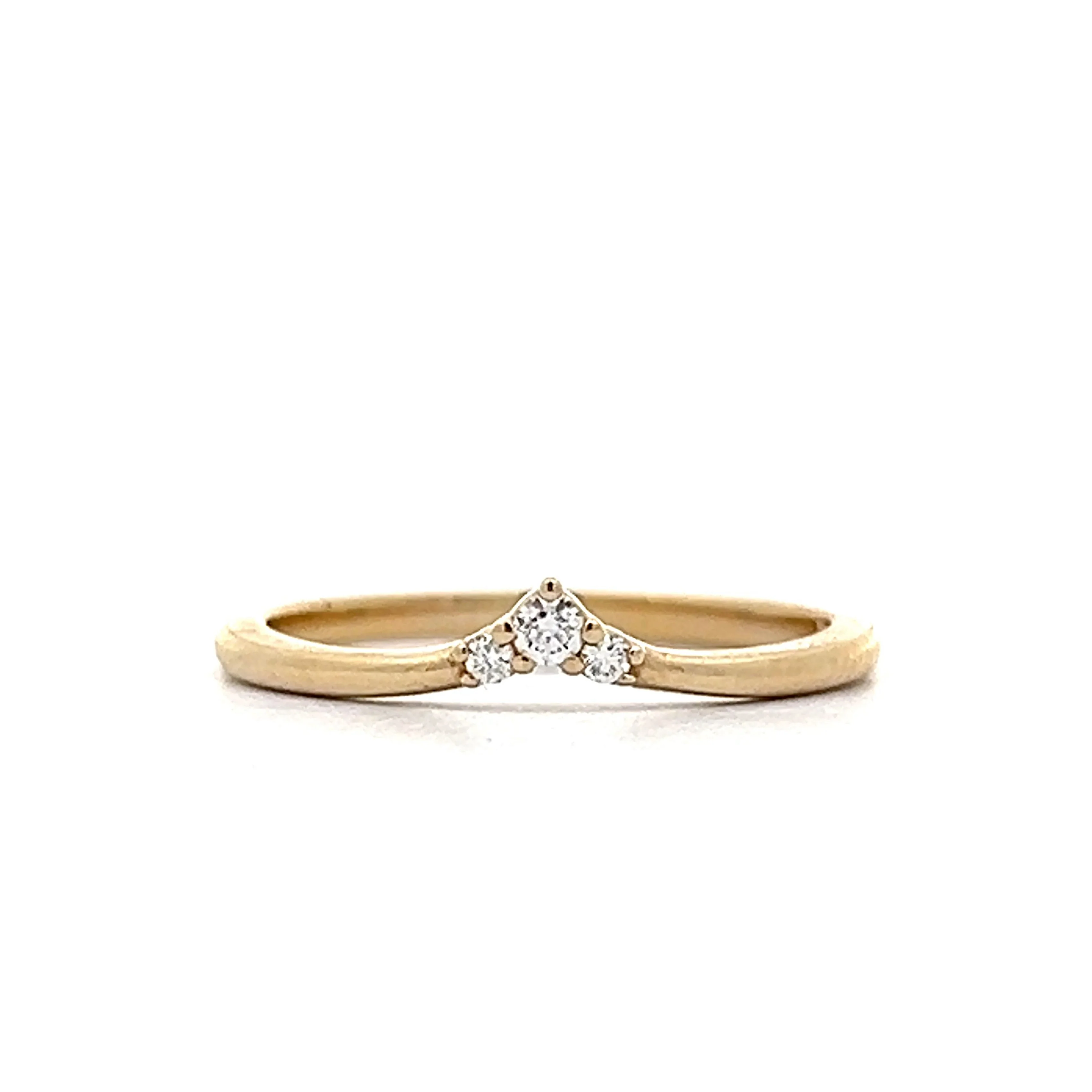 .03 Contoured Three Stone Wedding Band in Yellow Gold