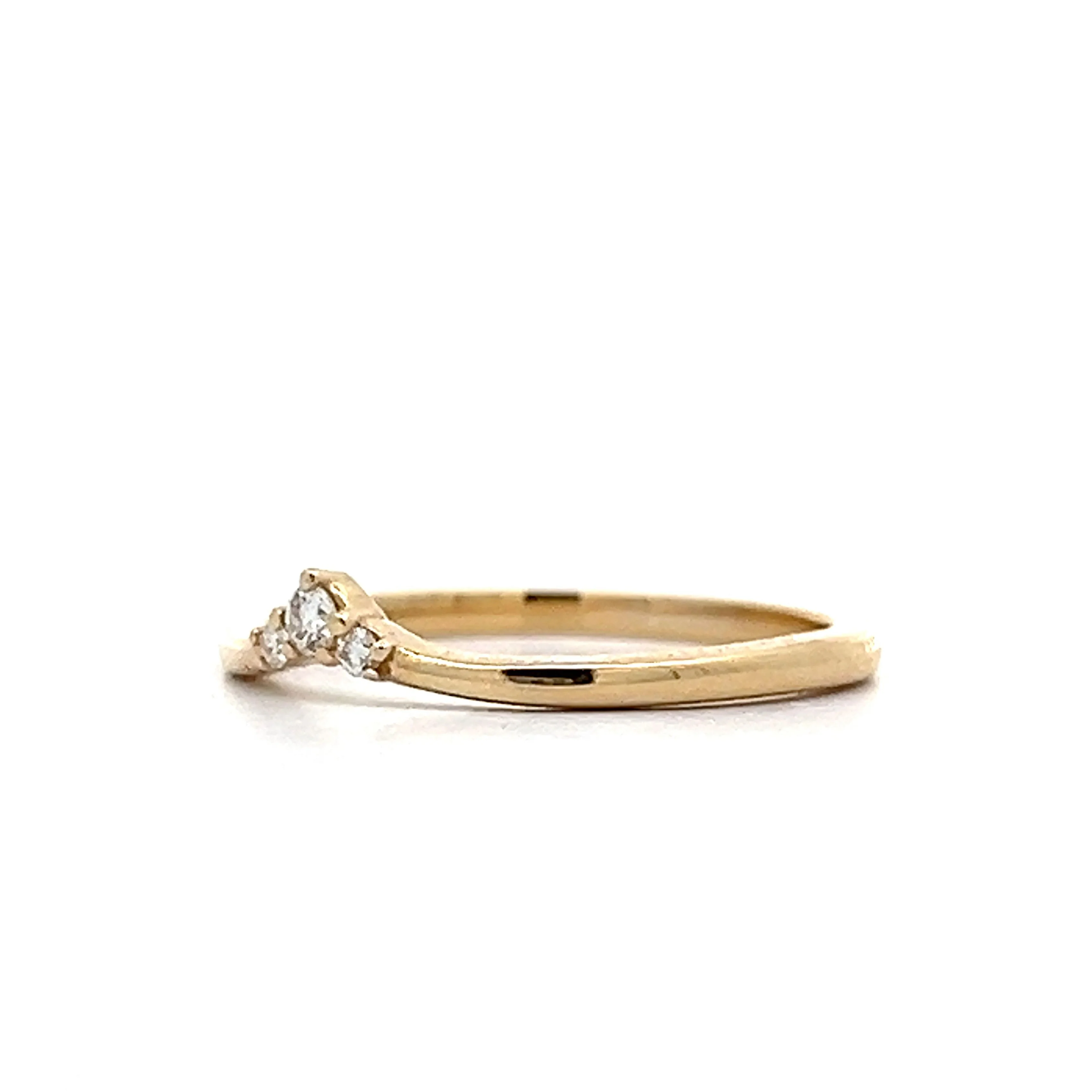 .03 Contoured Three Stone Wedding Band in Yellow Gold - Image 2