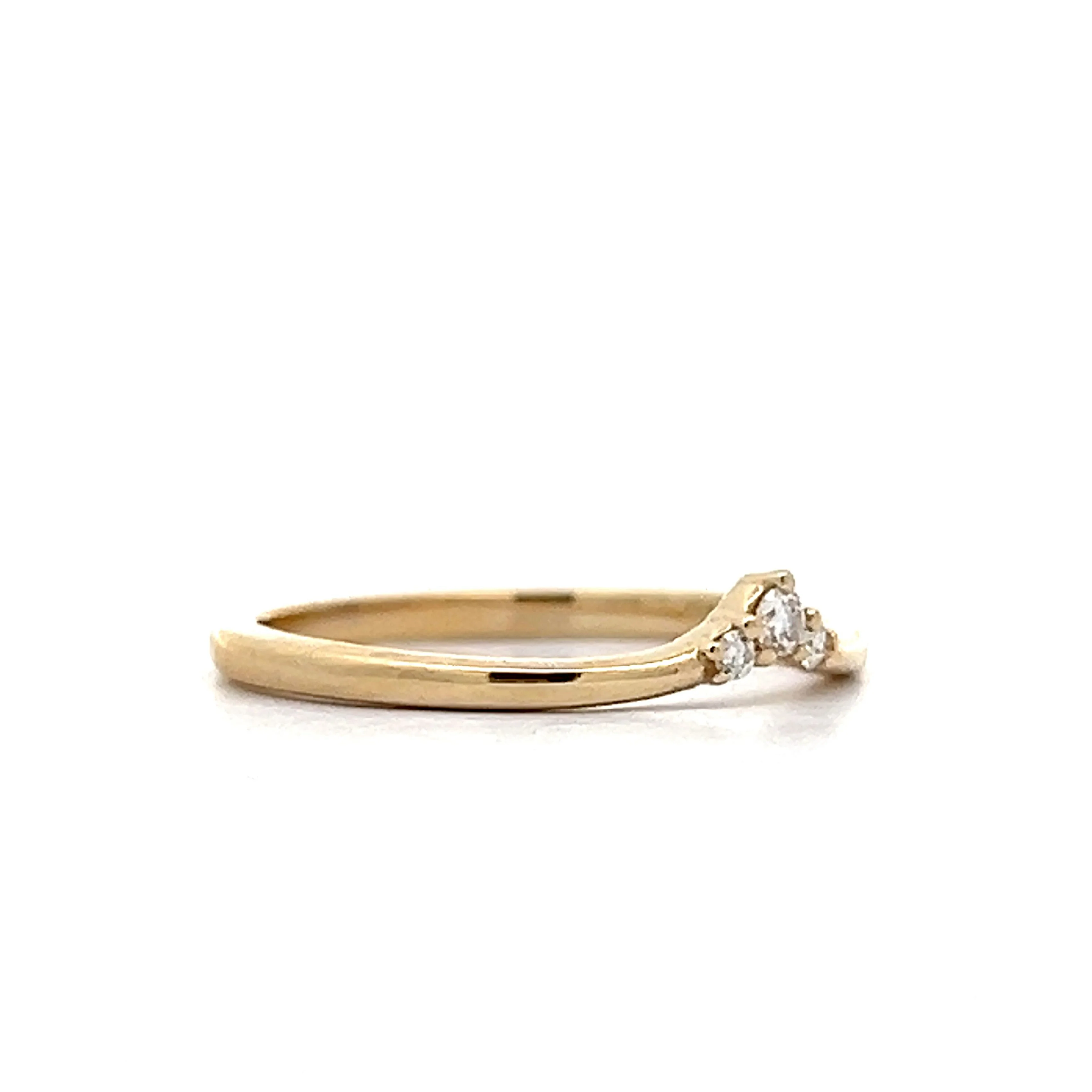.03 Contoured Three Stone Wedding Band in Yellow Gold - Image 3