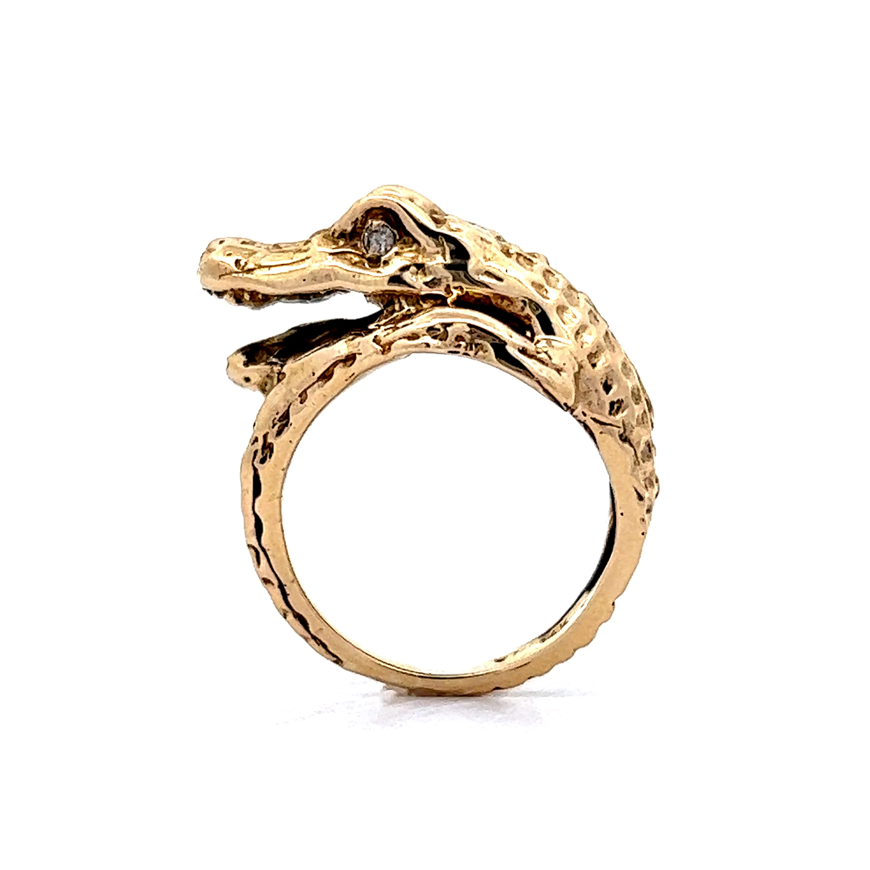 Alligator Cocktail Ring w/ Diamonds in 14k Yellow Gold - Image 4