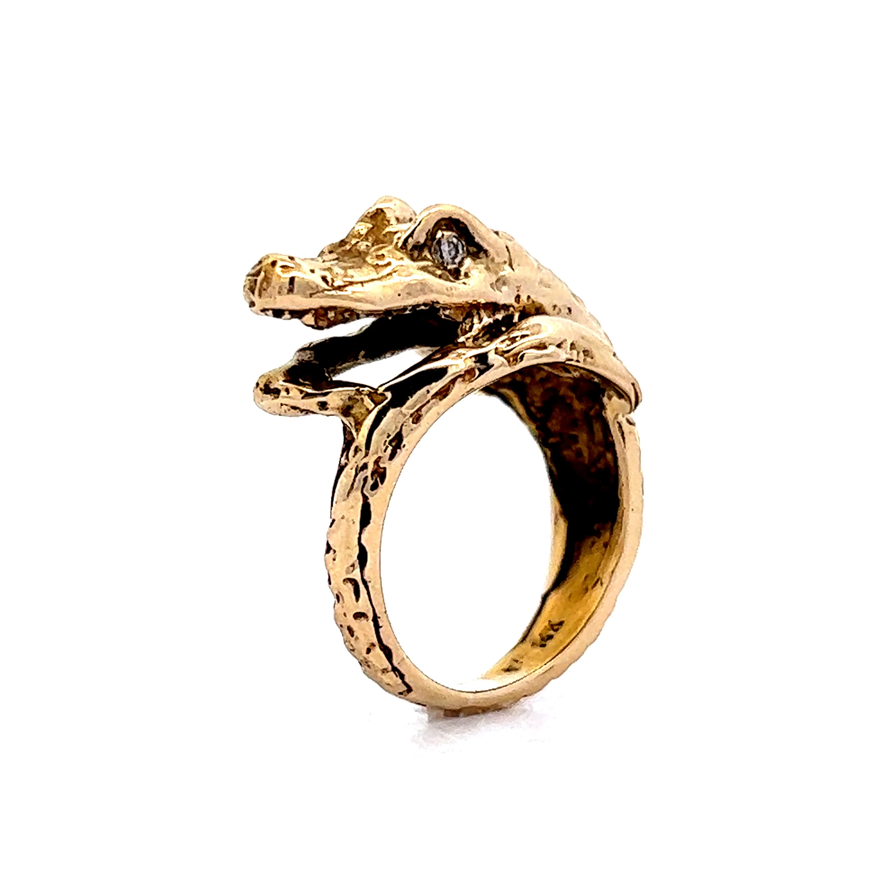 Alligator Cocktail Ring w/ Diamonds in 14k Yellow Gold - Image 6