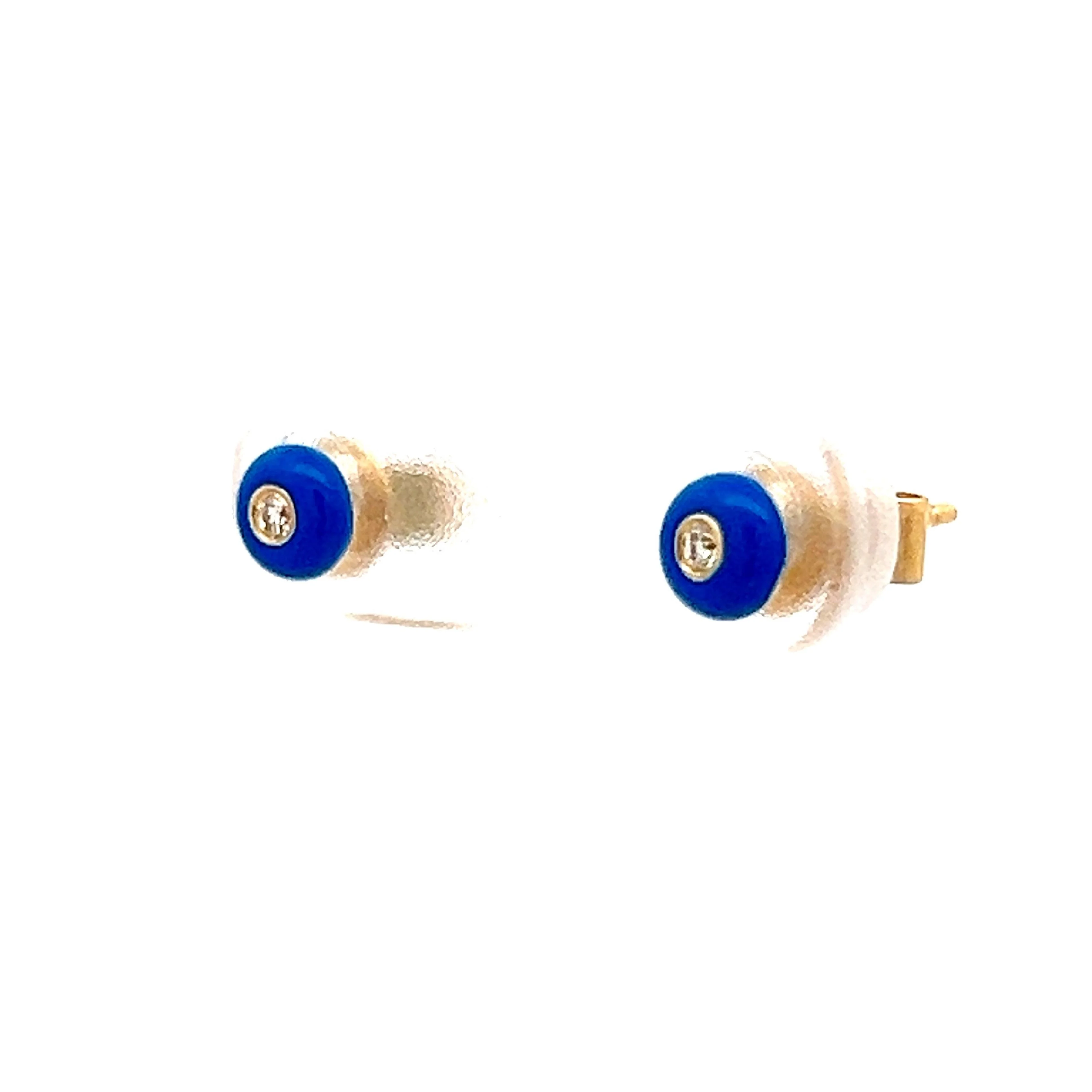 .03 Diamond & Enamel Stud Earrings in 14k Yellow Gold - Image 2