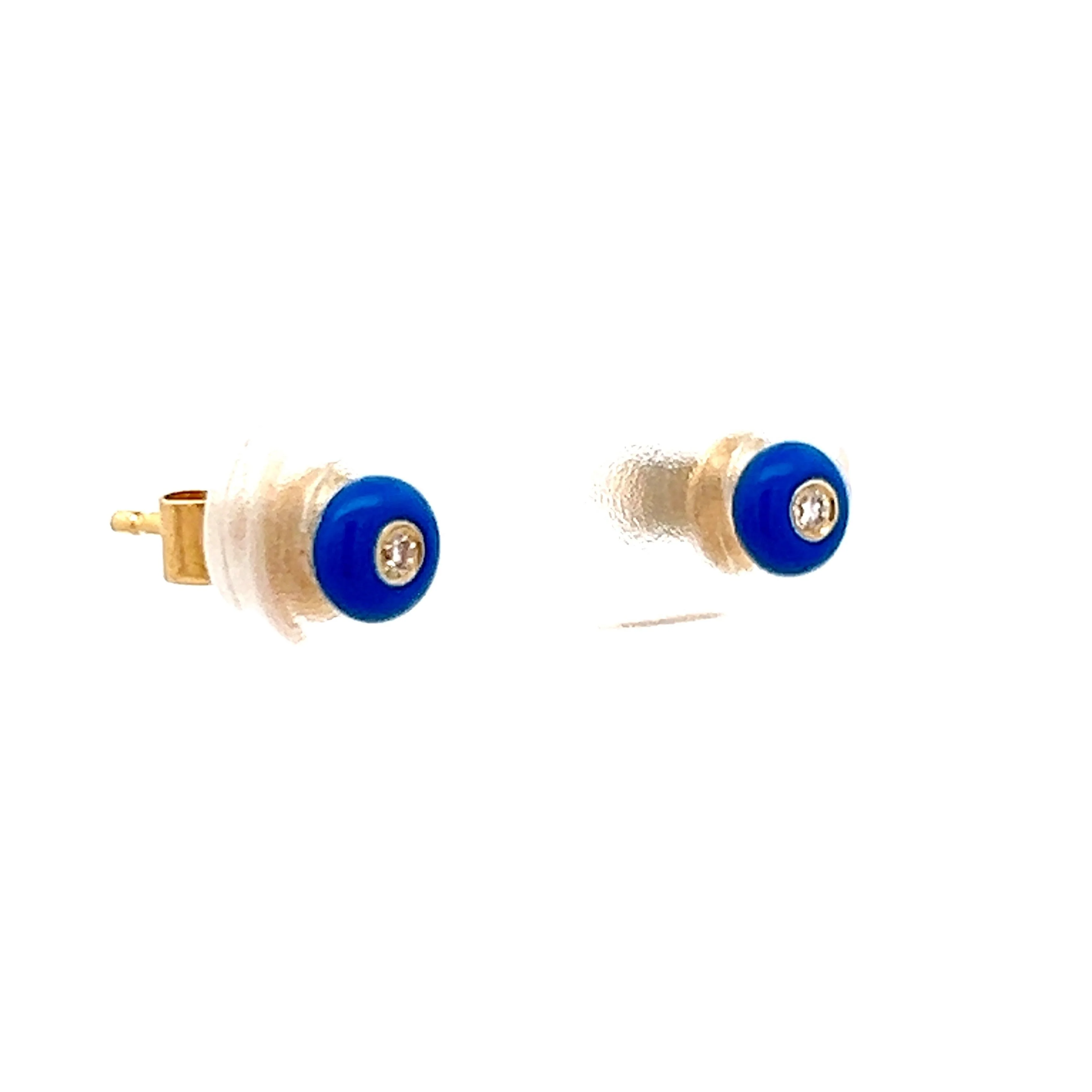 .03 Diamond & Enamel Stud Earrings in 14k Yellow Gold - Image 3
