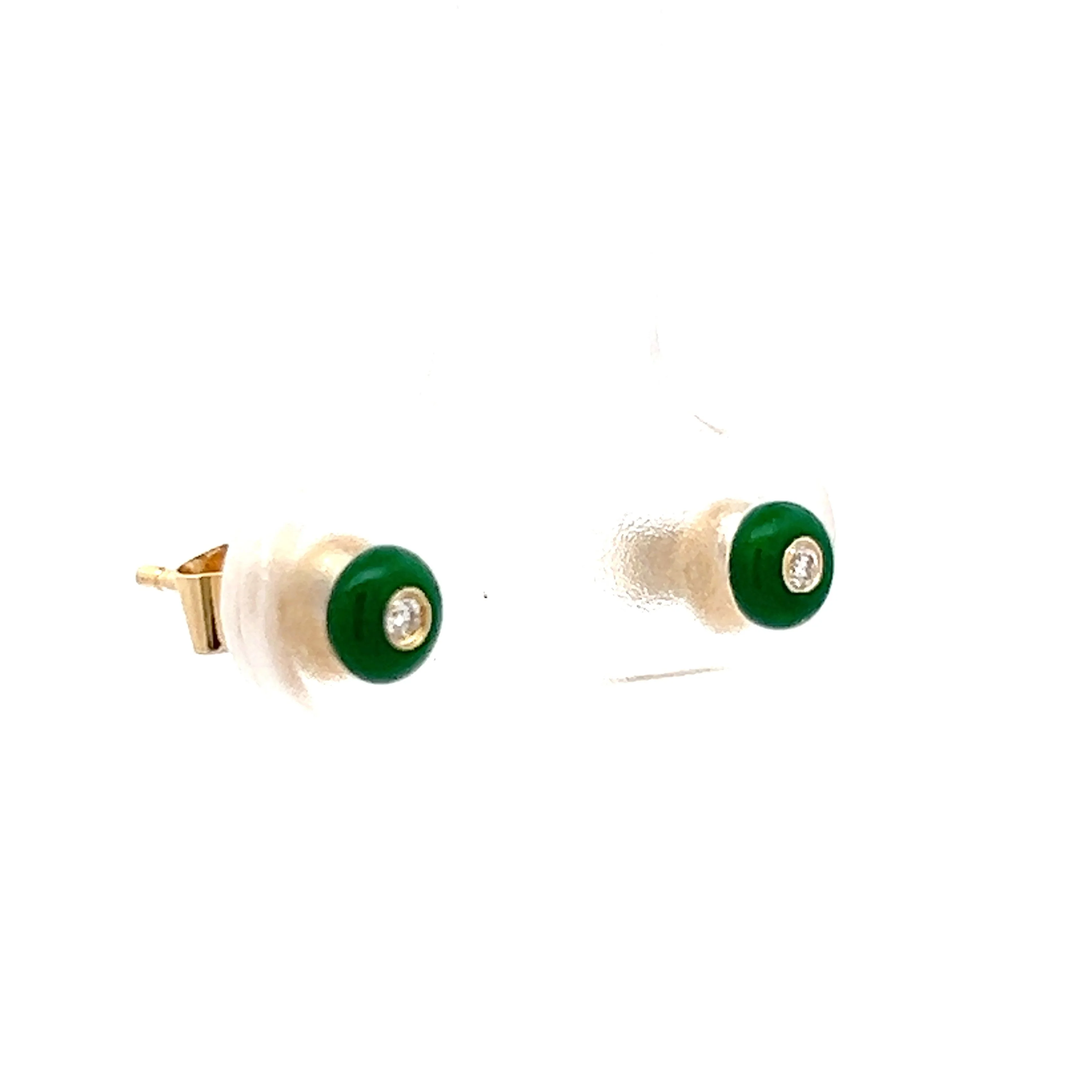.03 Diamond & Green Enamel Stud Earrings in 14k - Image 3