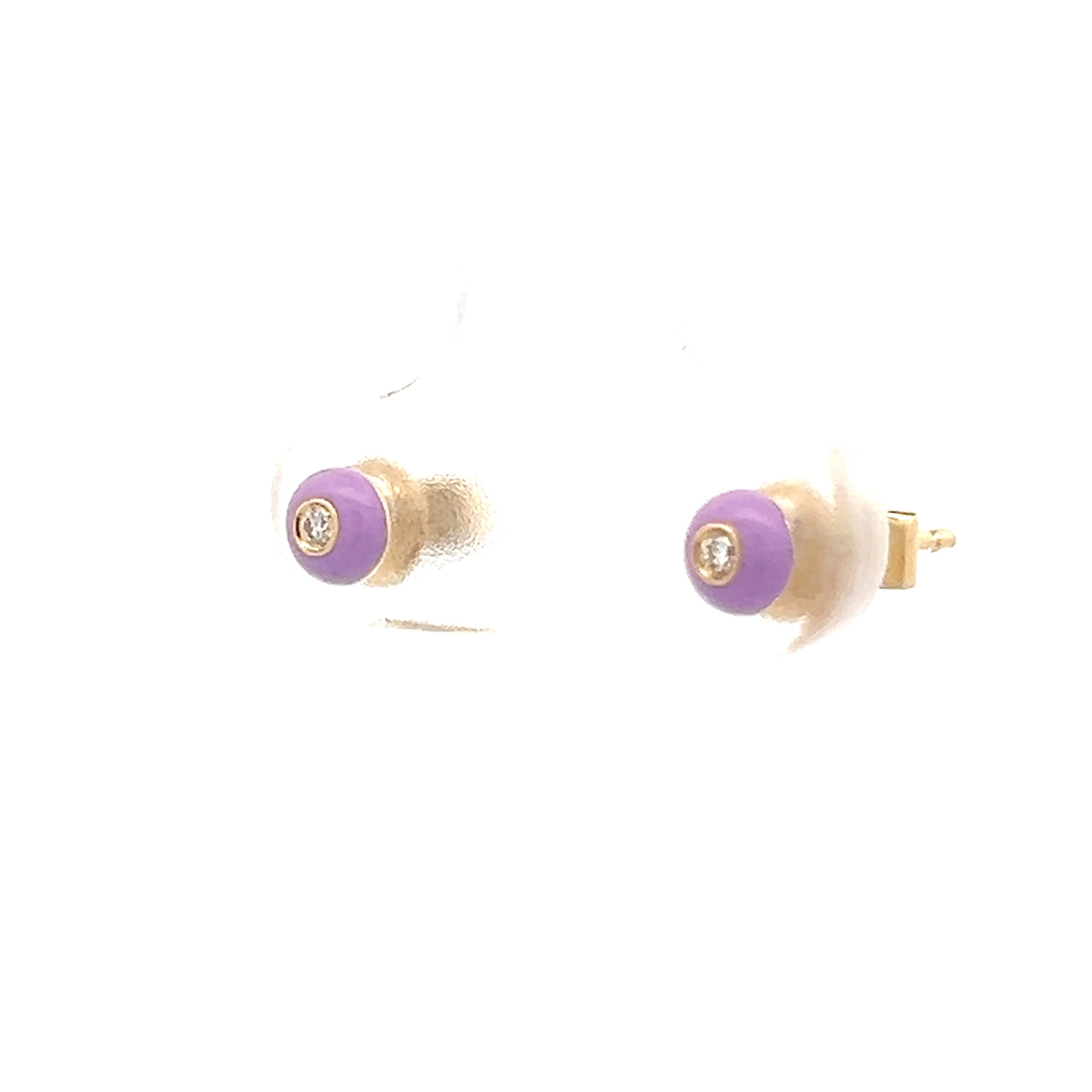 .03 Diamond & Pink Enamel Stud Earrings in 14k - Image 2