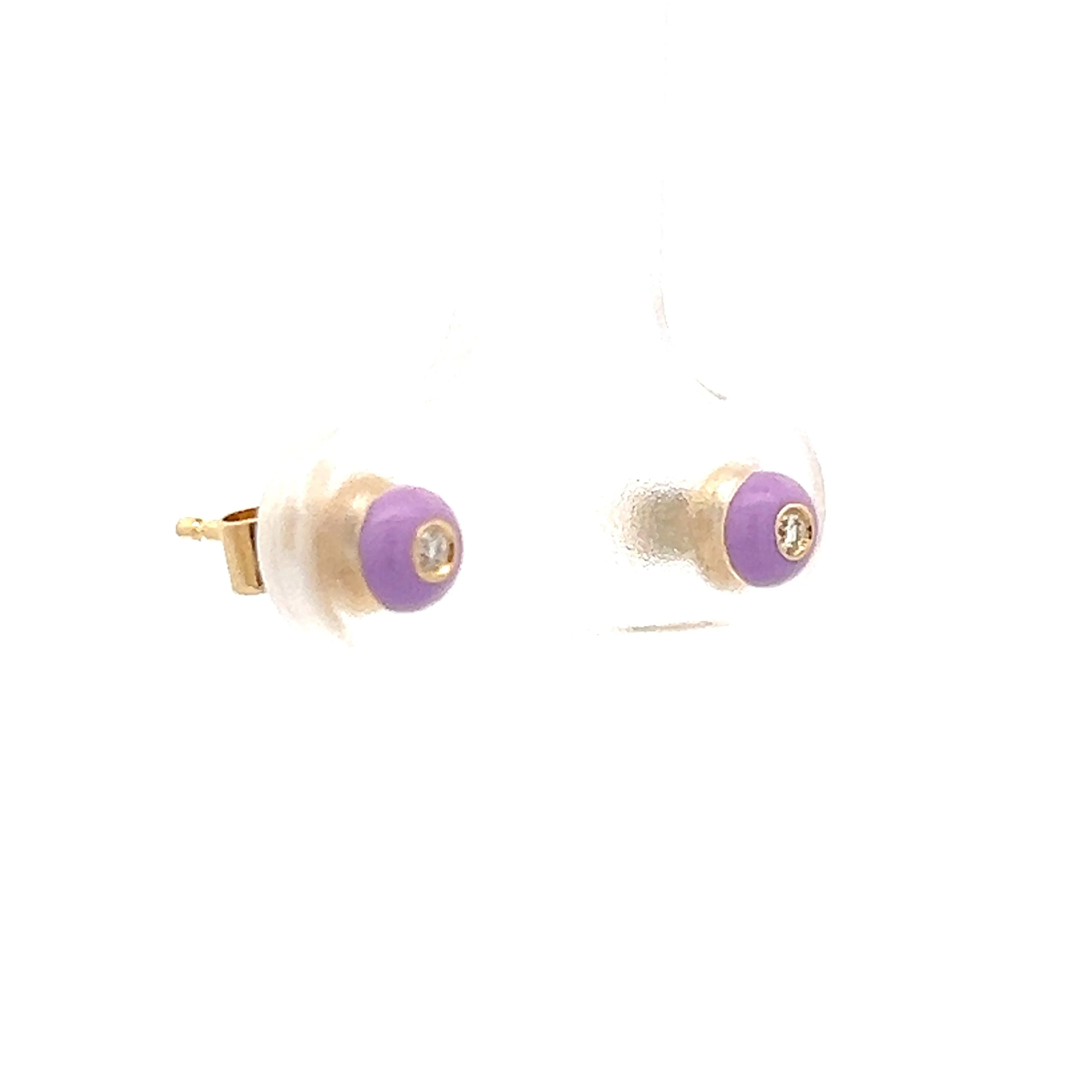 .03 Diamond & Pink Enamel Stud Earrings in 14k - Image 3