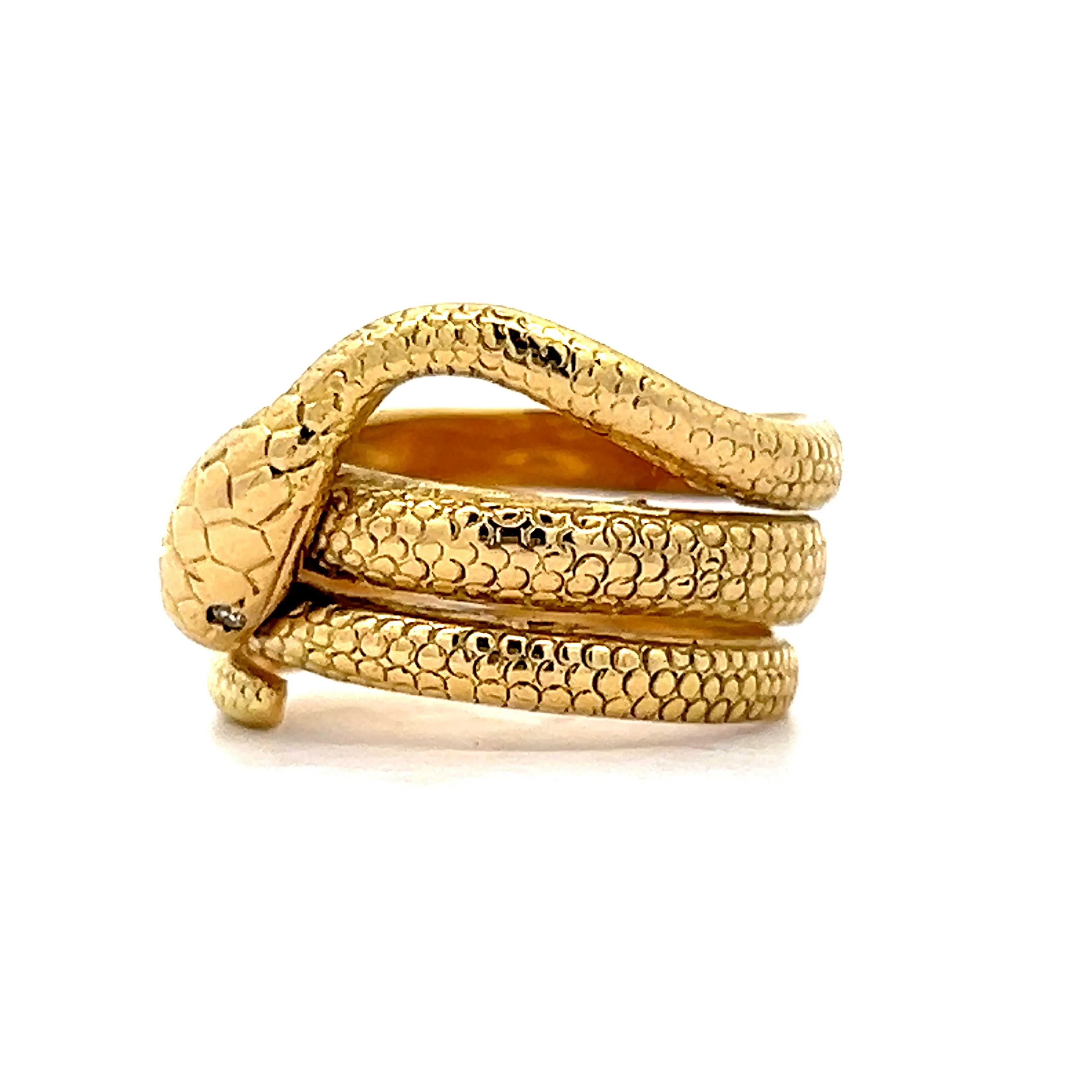 Snake Ring with Diamond Eyes in 18K Yellow Gold - Image 2