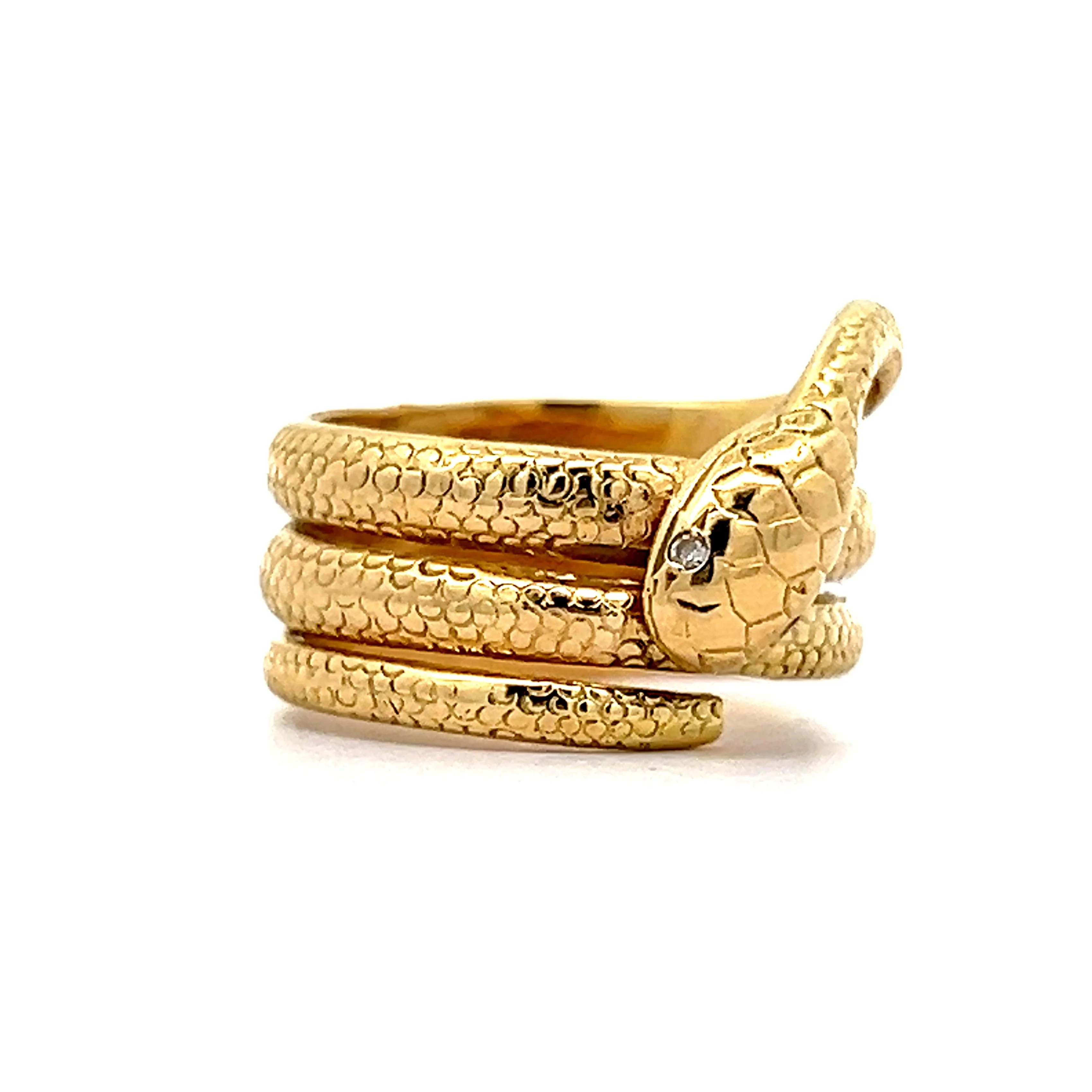 Snake Ring with Diamond Eyes in 18K Yellow Gold - Image 3