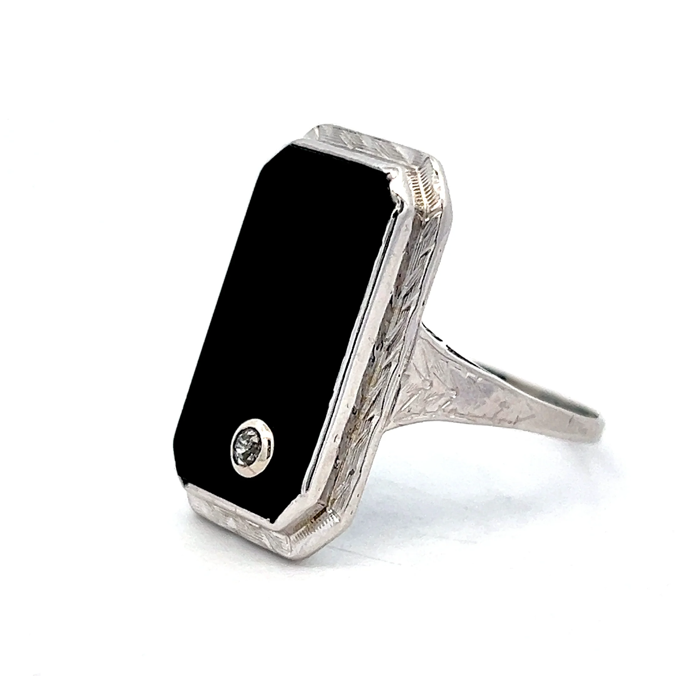 .03 Mens Onyx & Diamond Deco Ring in 14k - Image 2