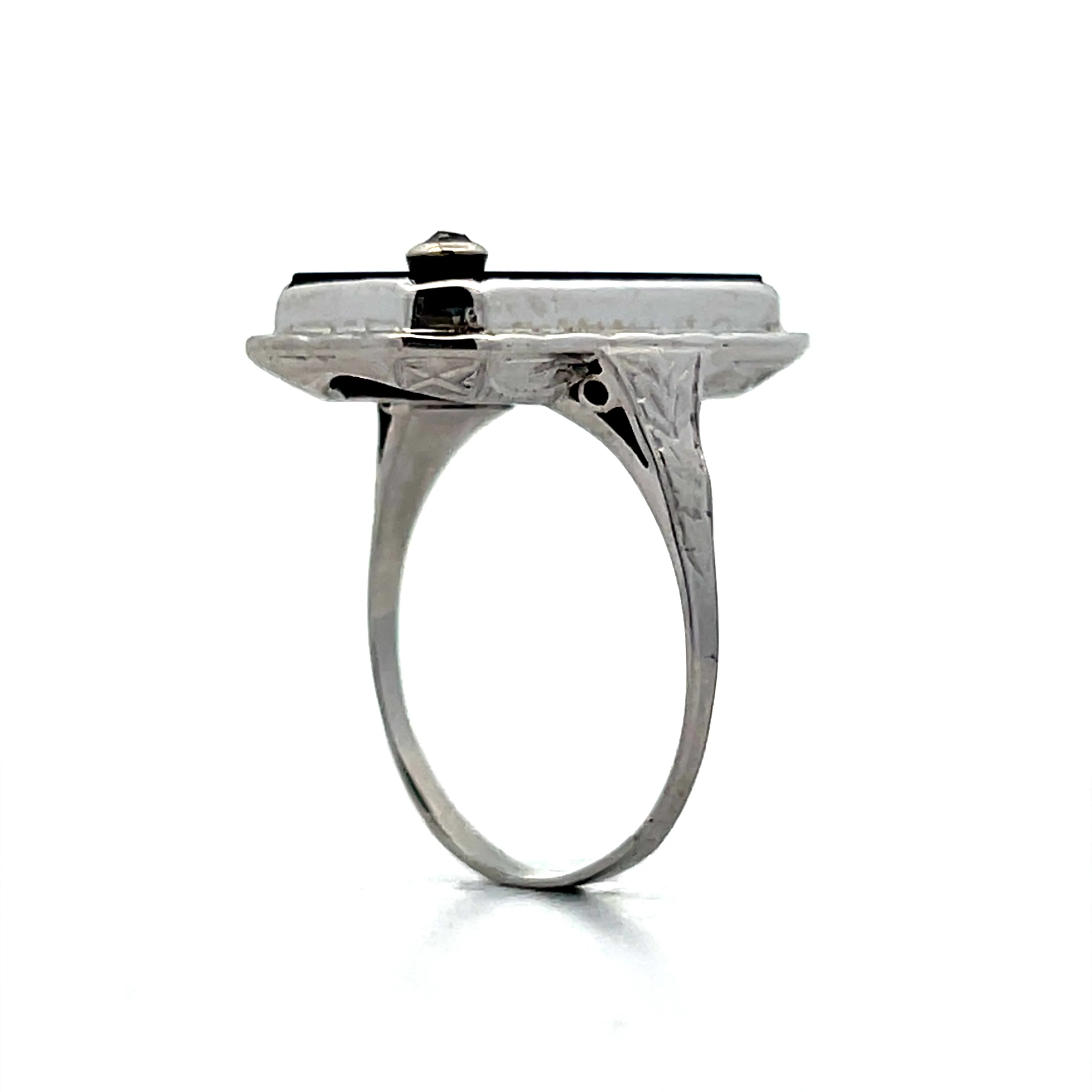.03 Mens Onyx & Diamond Deco Ring in 14k - Image 5