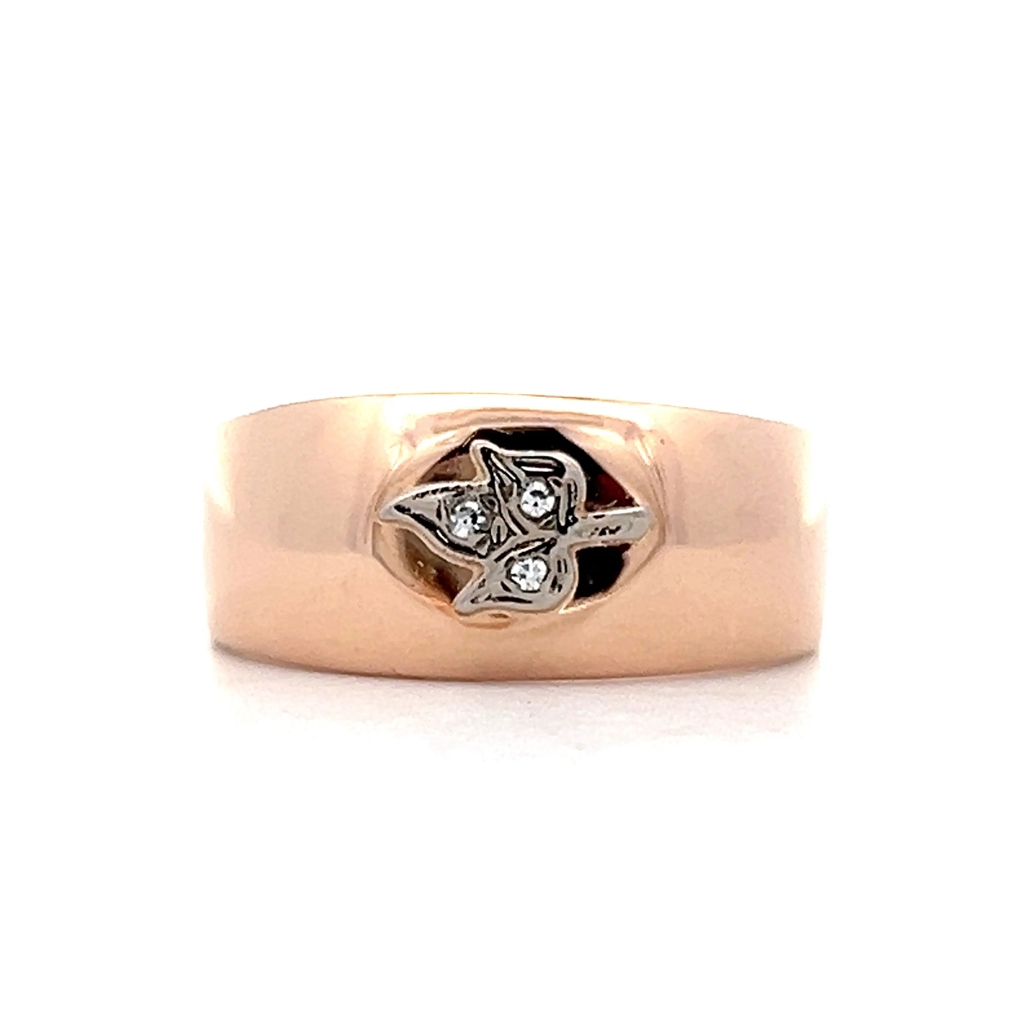 .03 Retro Diamond Leaf Ring in 14k Rose Gold