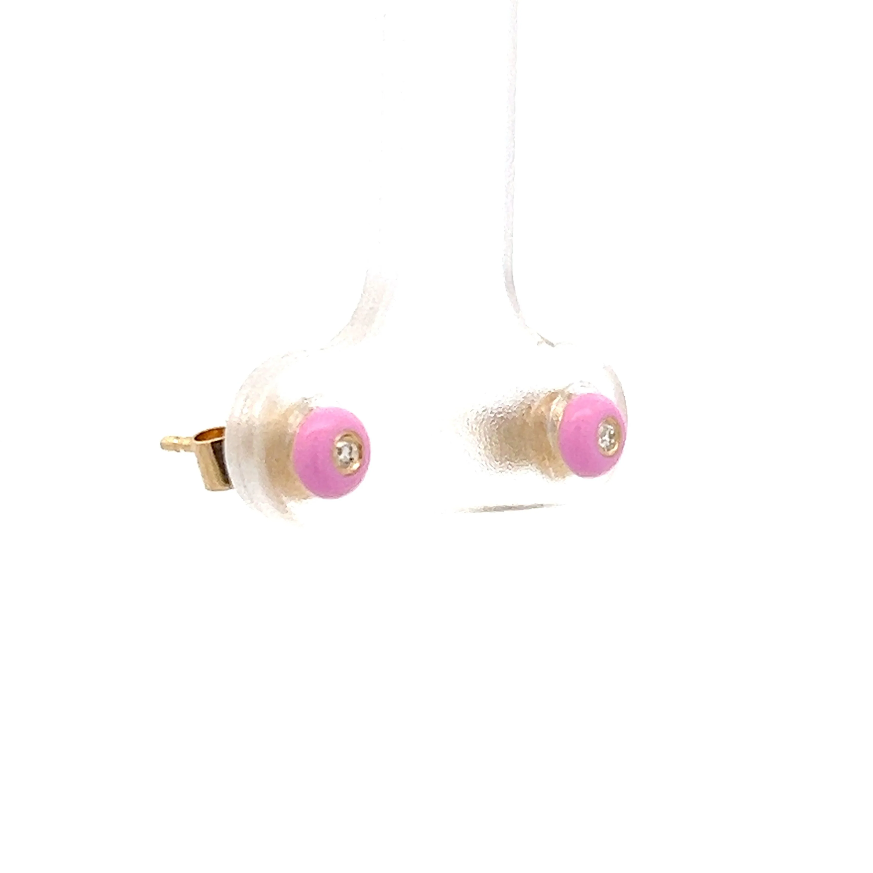 .03 Round Diamond & Pink Enamel Stud Earrings in 14k - Image 3