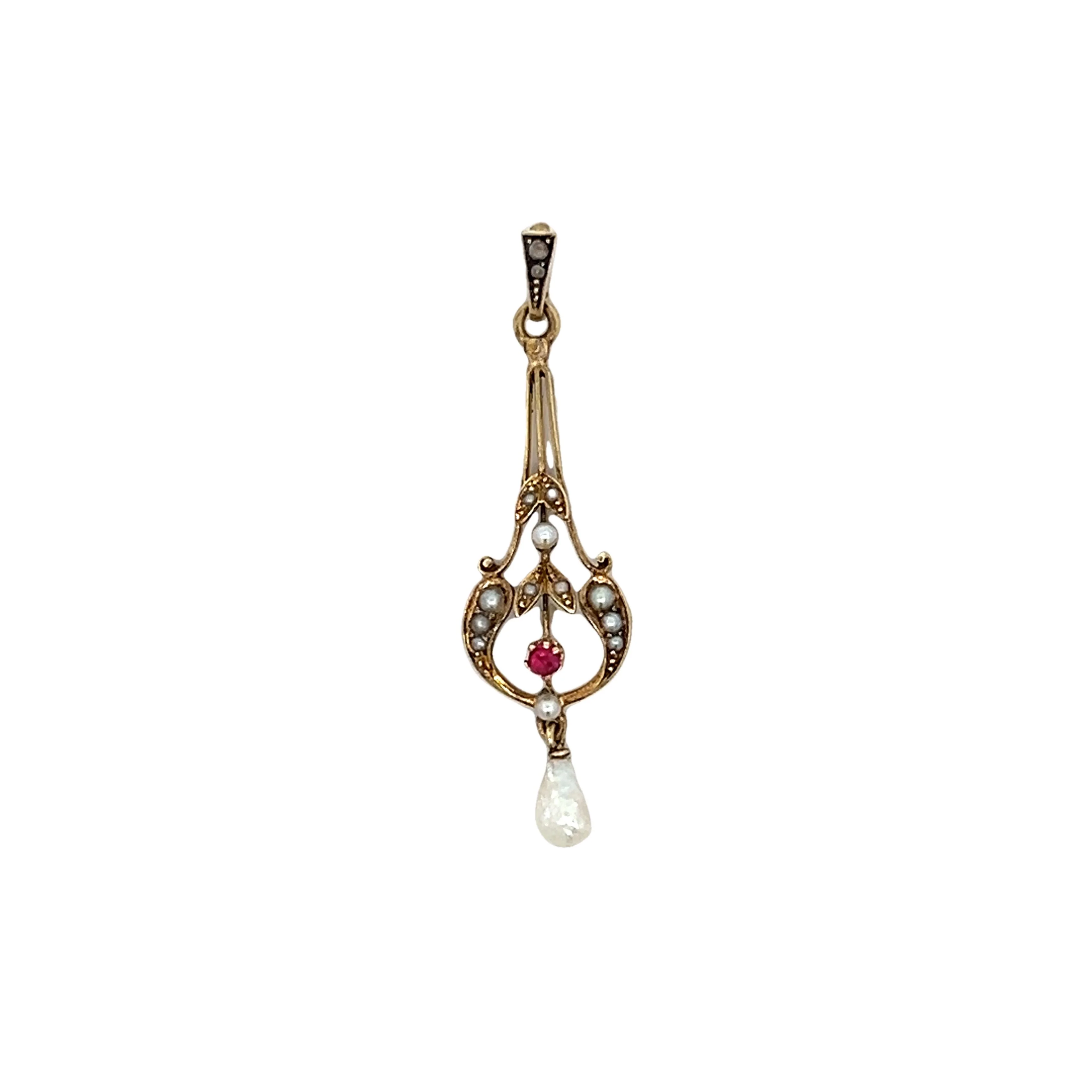 .03 Vintage Victorian Ruby Pendant in 14k Yellow Gold