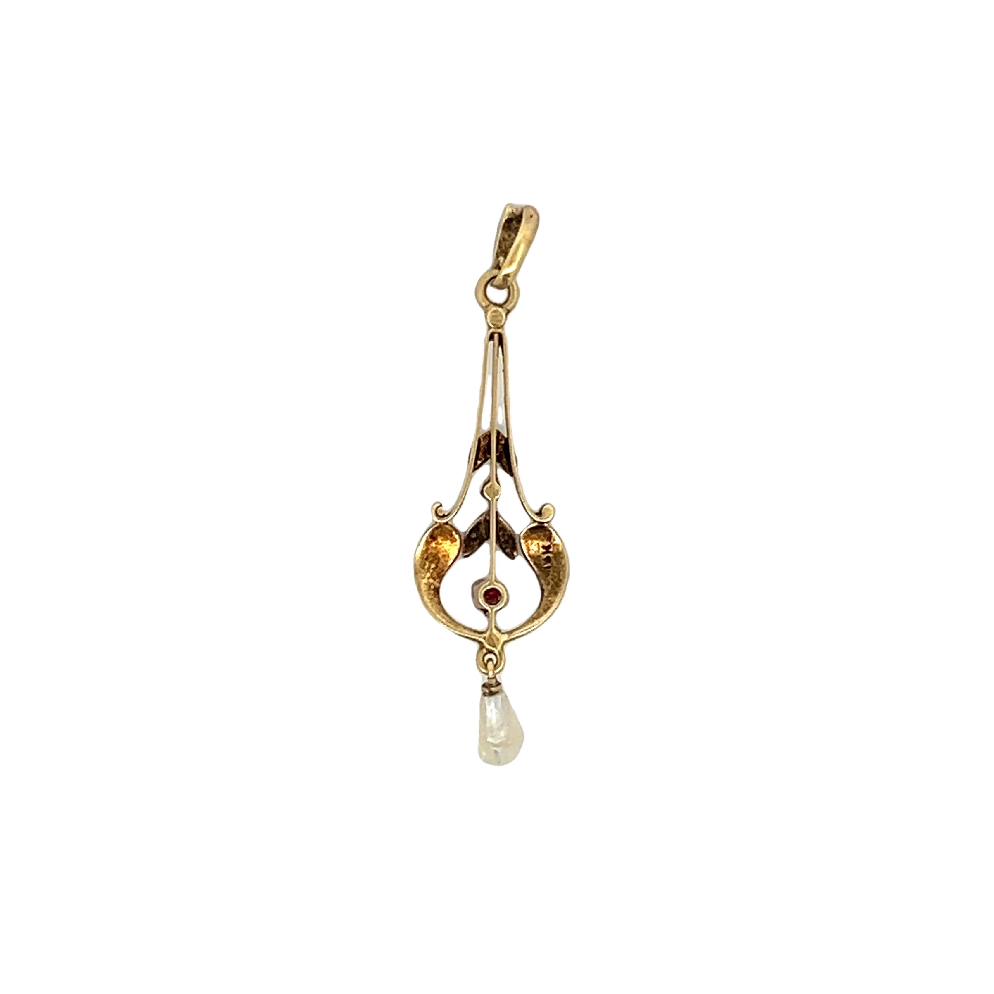 .03 Vintage Victorian Ruby Pendant in 14k Yellow Gold - Image 2