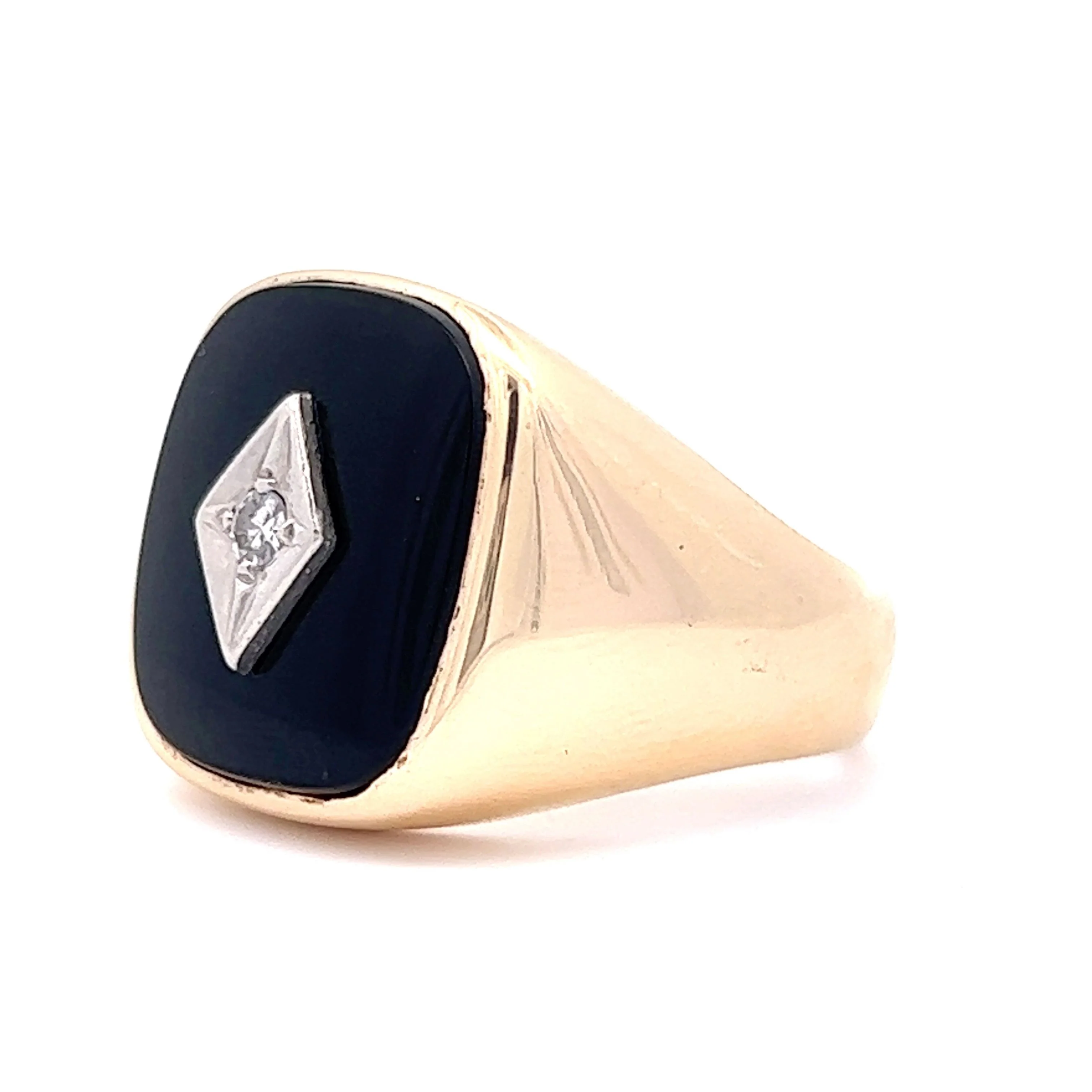 Vintage Retro Onyx & Diamond Signet Ring in 10k Yellow Gold - Image 2