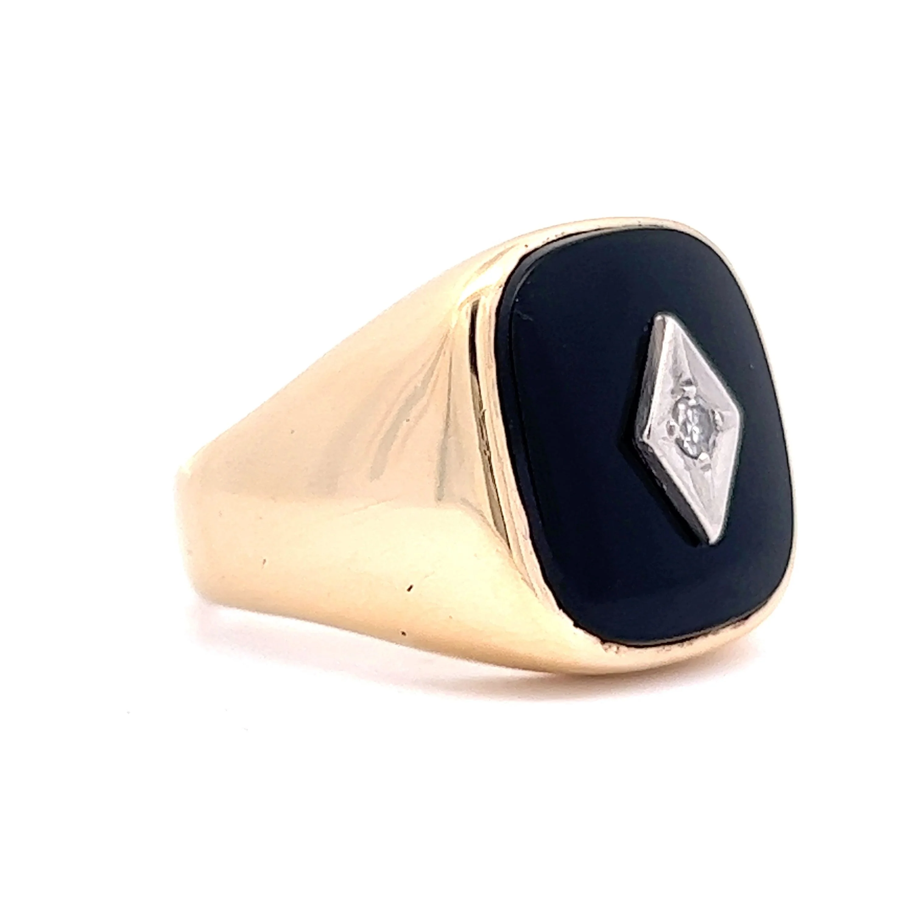 Vintage Retro Onyx & Diamond Signet Ring in 10k Yellow Gold - Image 3