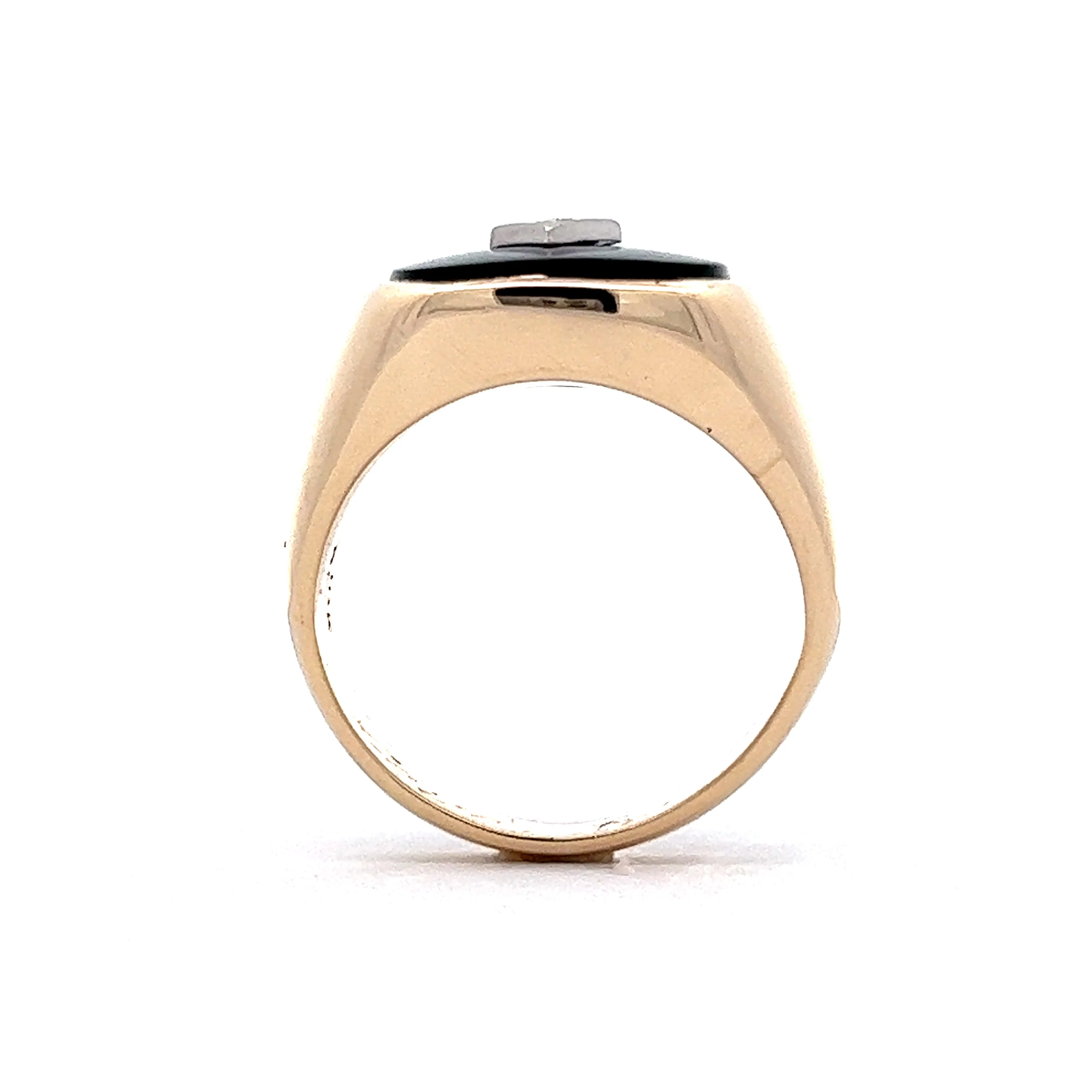 Vintage Retro Onyx & Diamond Signet Ring in 10k Yellow Gold - Image 4