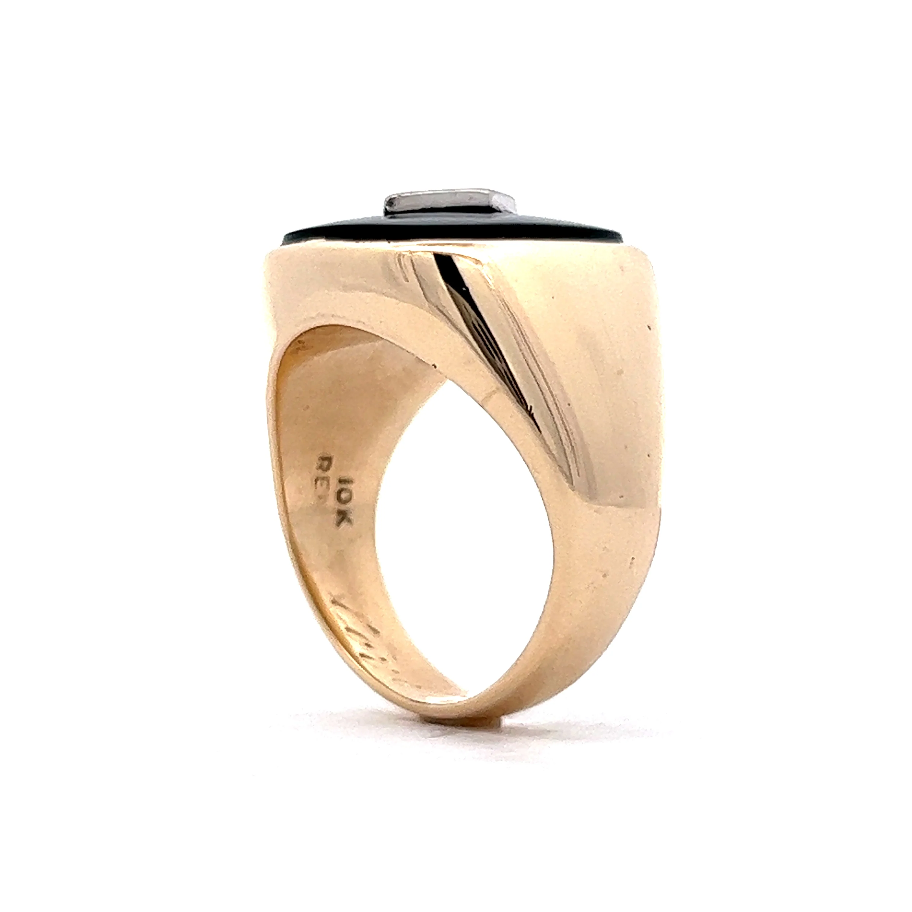 Vintage Retro Onyx & Diamond Signet Ring in 10k Yellow Gold - Image 5