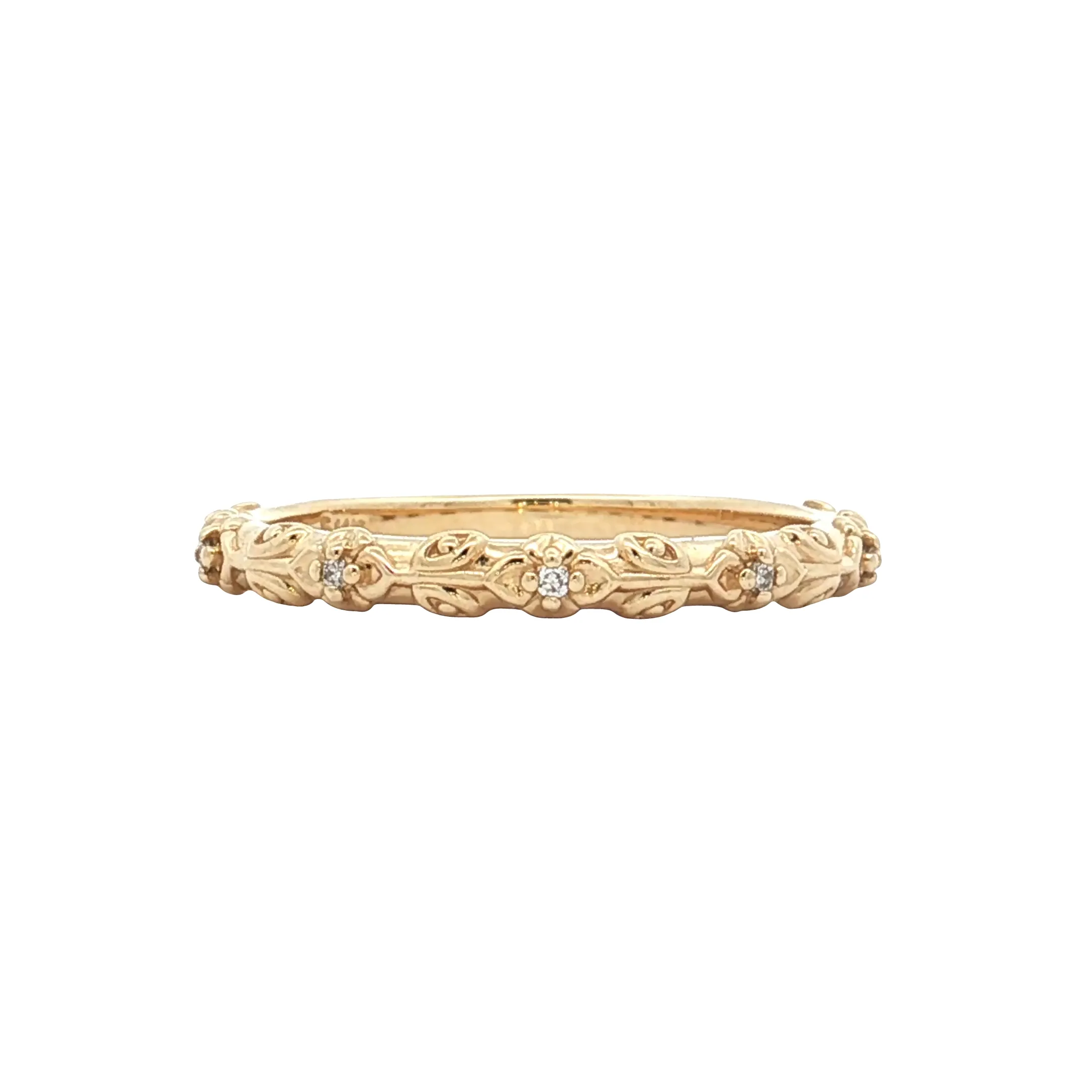 .04 Diamond Floral Wedding Band 14k Yellow Gold