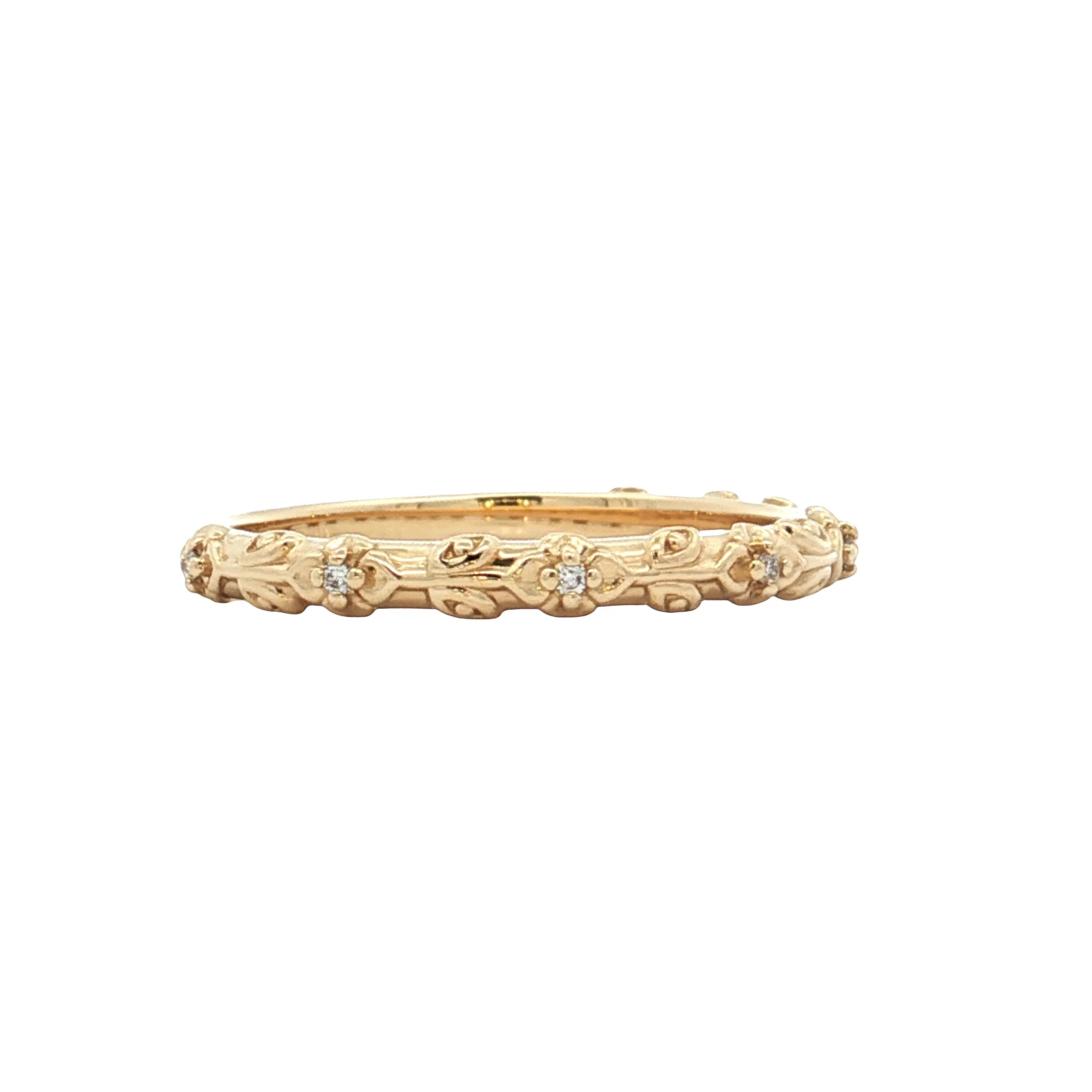 .04 Diamond Floral Wedding Band 14k Yellow Gold - Image 3