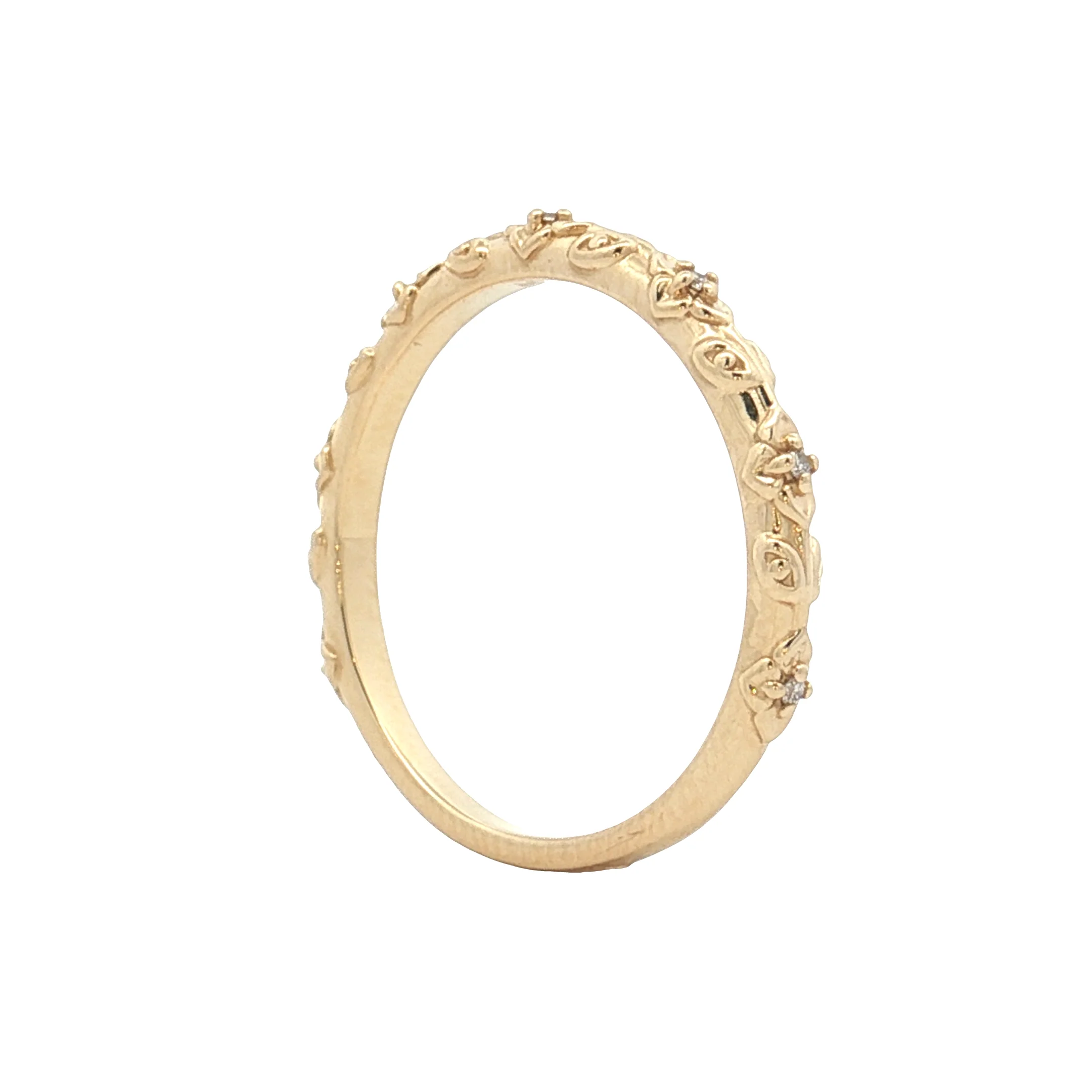 .04 Diamond Floral Wedding Band 14k Yellow Gold - Image 5