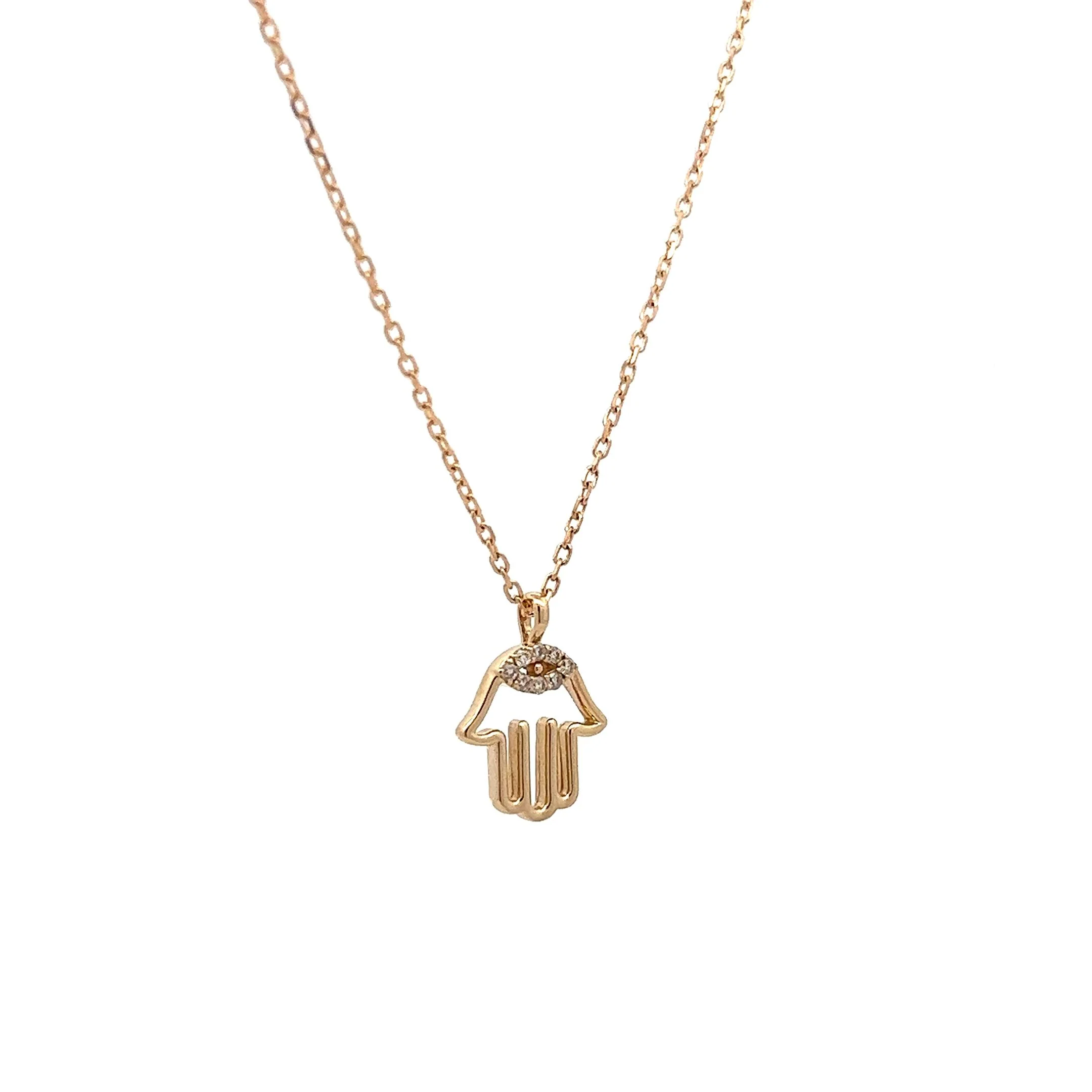 Hamsa Charm Necklace in 14k Yellow Gold - Image 3