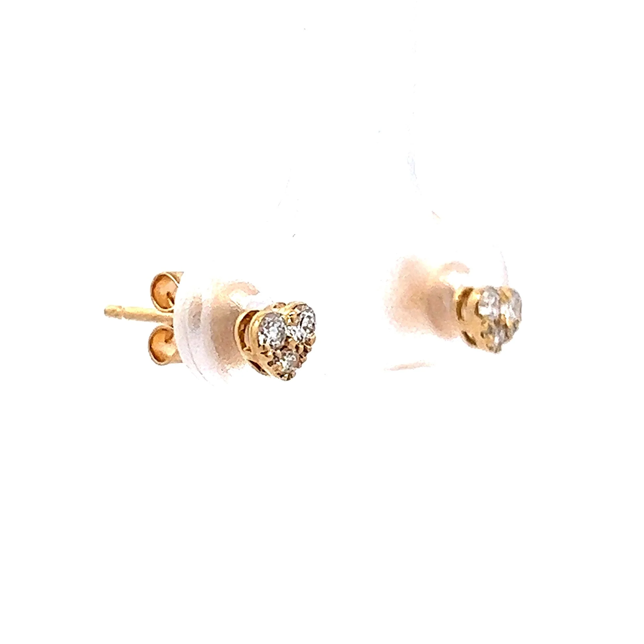 Heart Shaped Diamond Stud Earrings in 14k Yellow Gold - Image 3