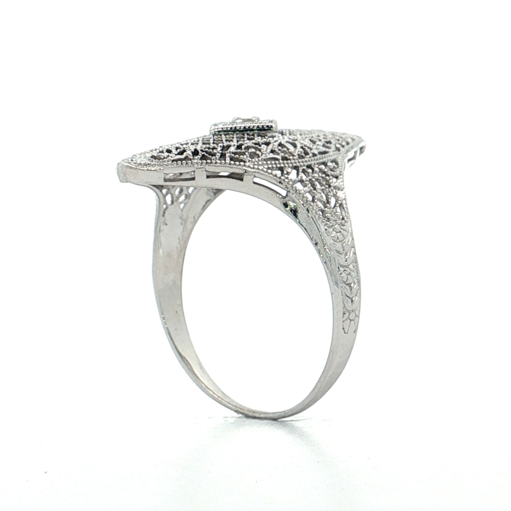 .04 Vintage Art Deco Diamond Filigree Cocktail Ring 14k - Image 4