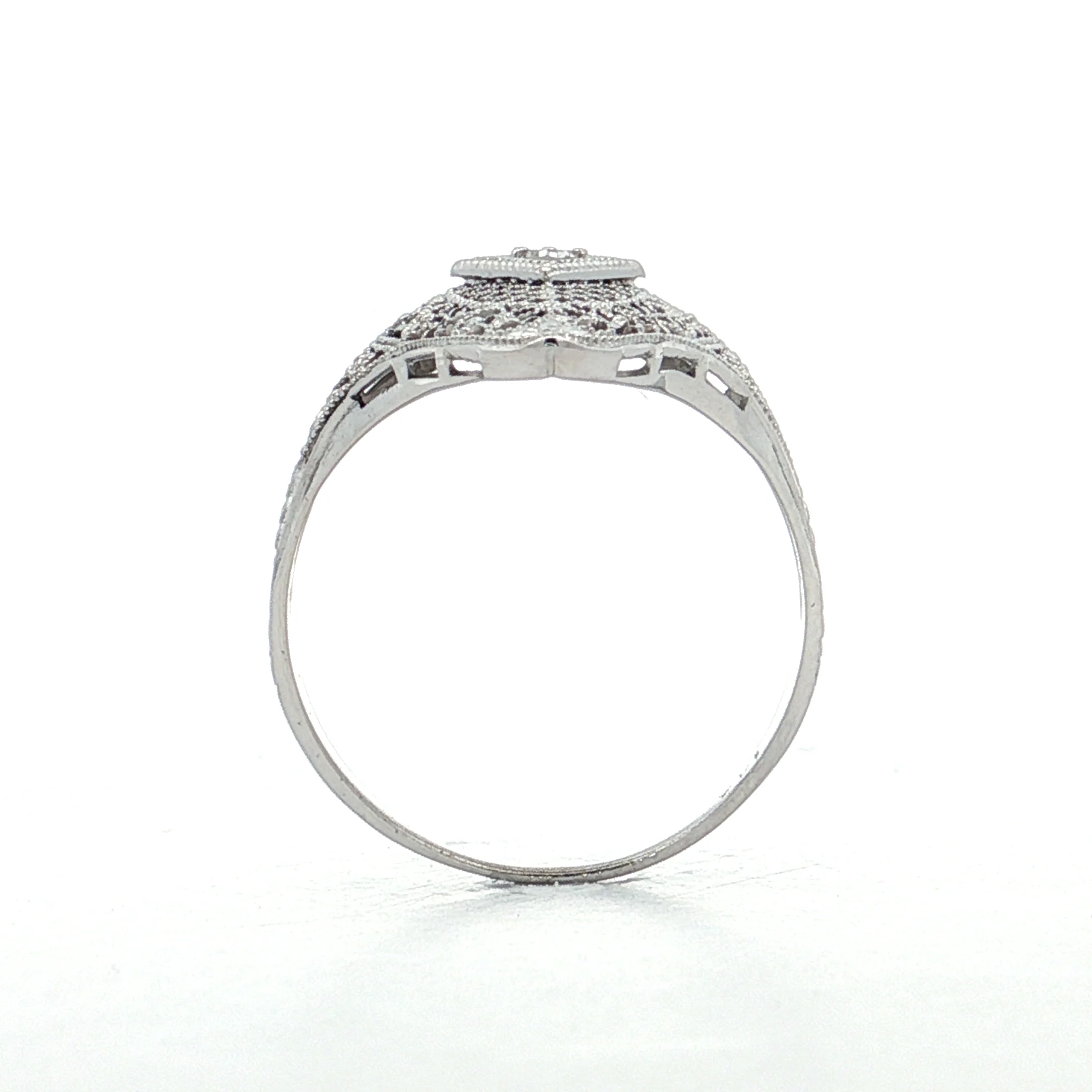 .04 Vintage Art Deco Diamond Filigree Cocktail Ring 14k - Image 5