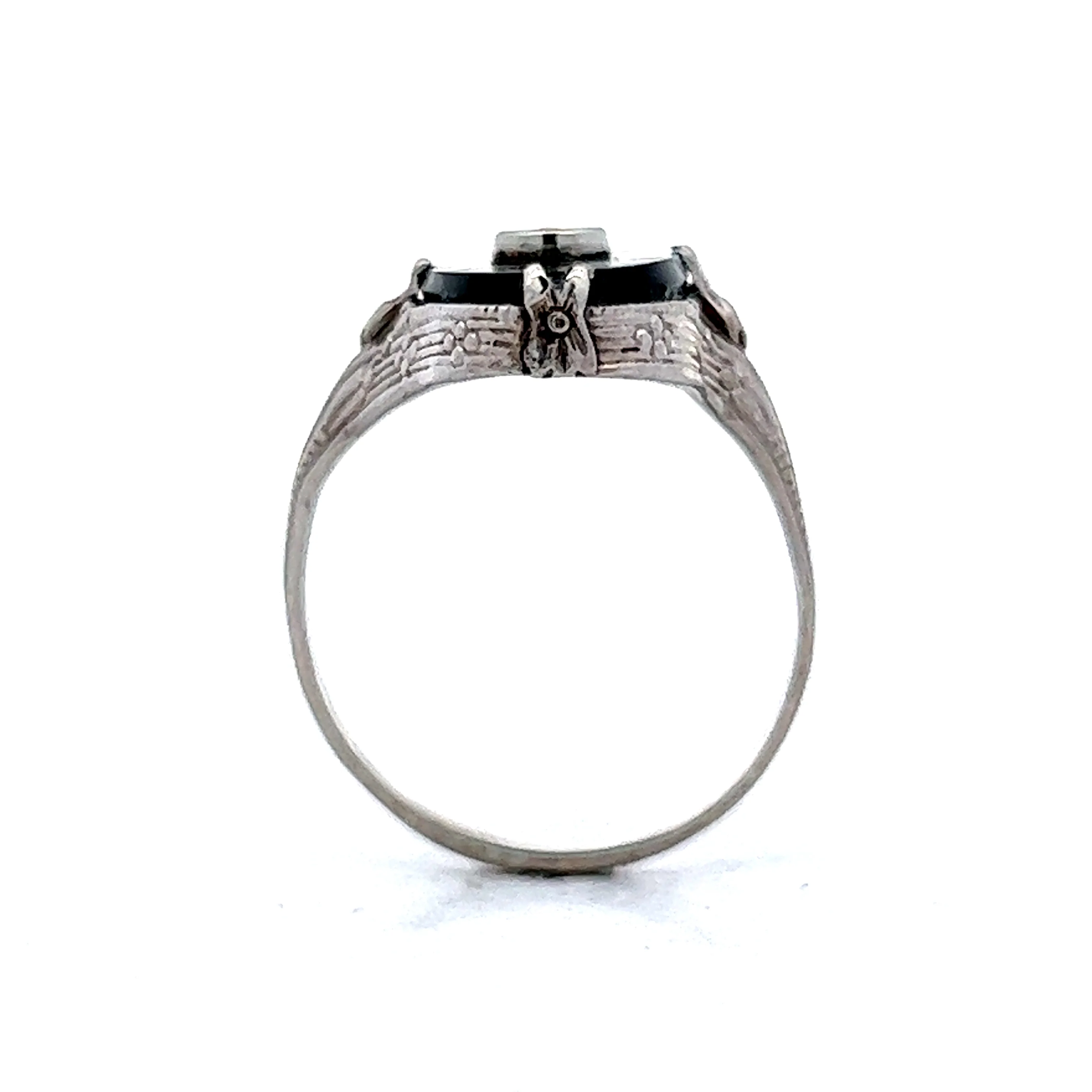 Antique Art Deco Diamond & Onyx Ring in 14k White Gold - Image 4